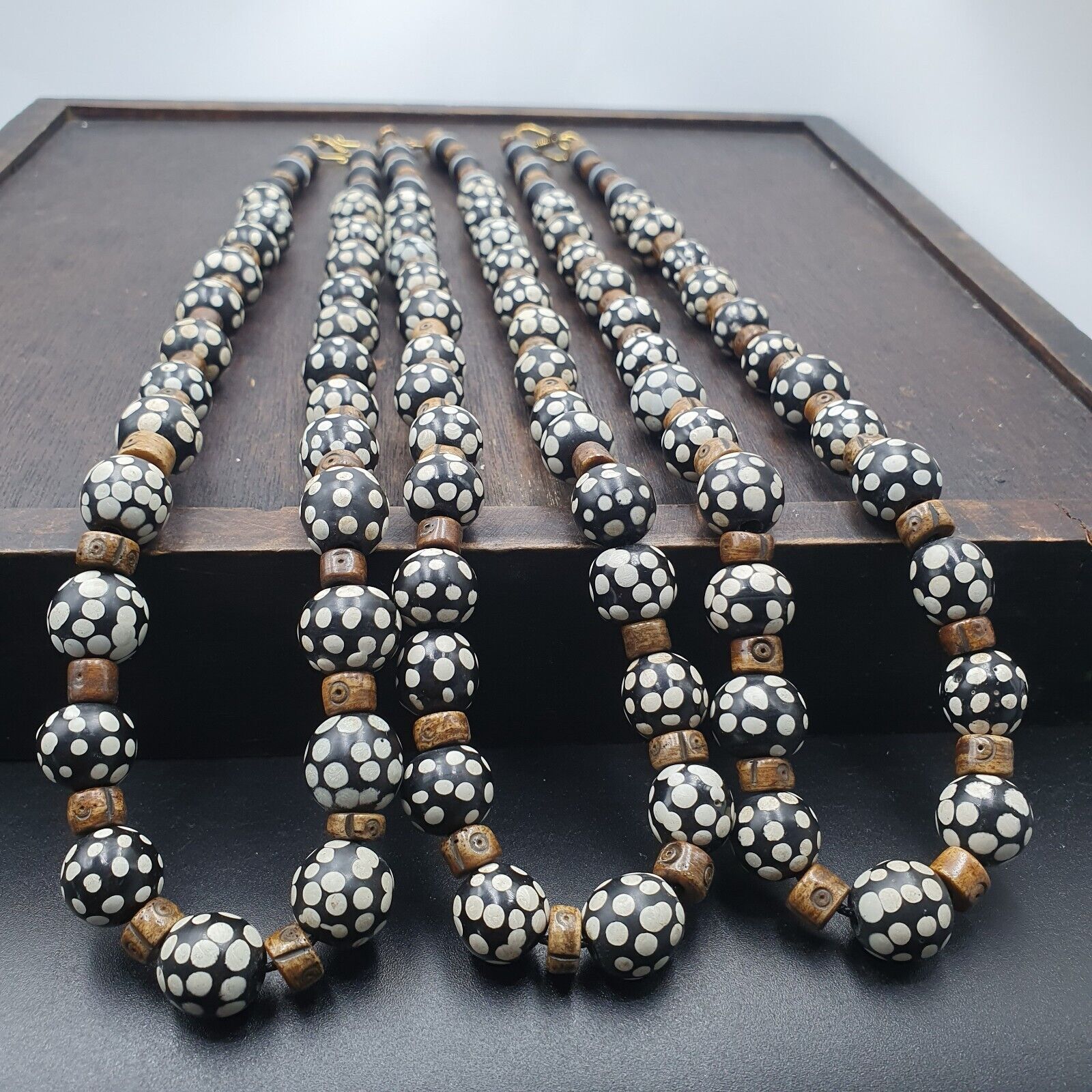 Black Skunk Venetian African Trade Beads Dotted Beads EAST OASIS Collection