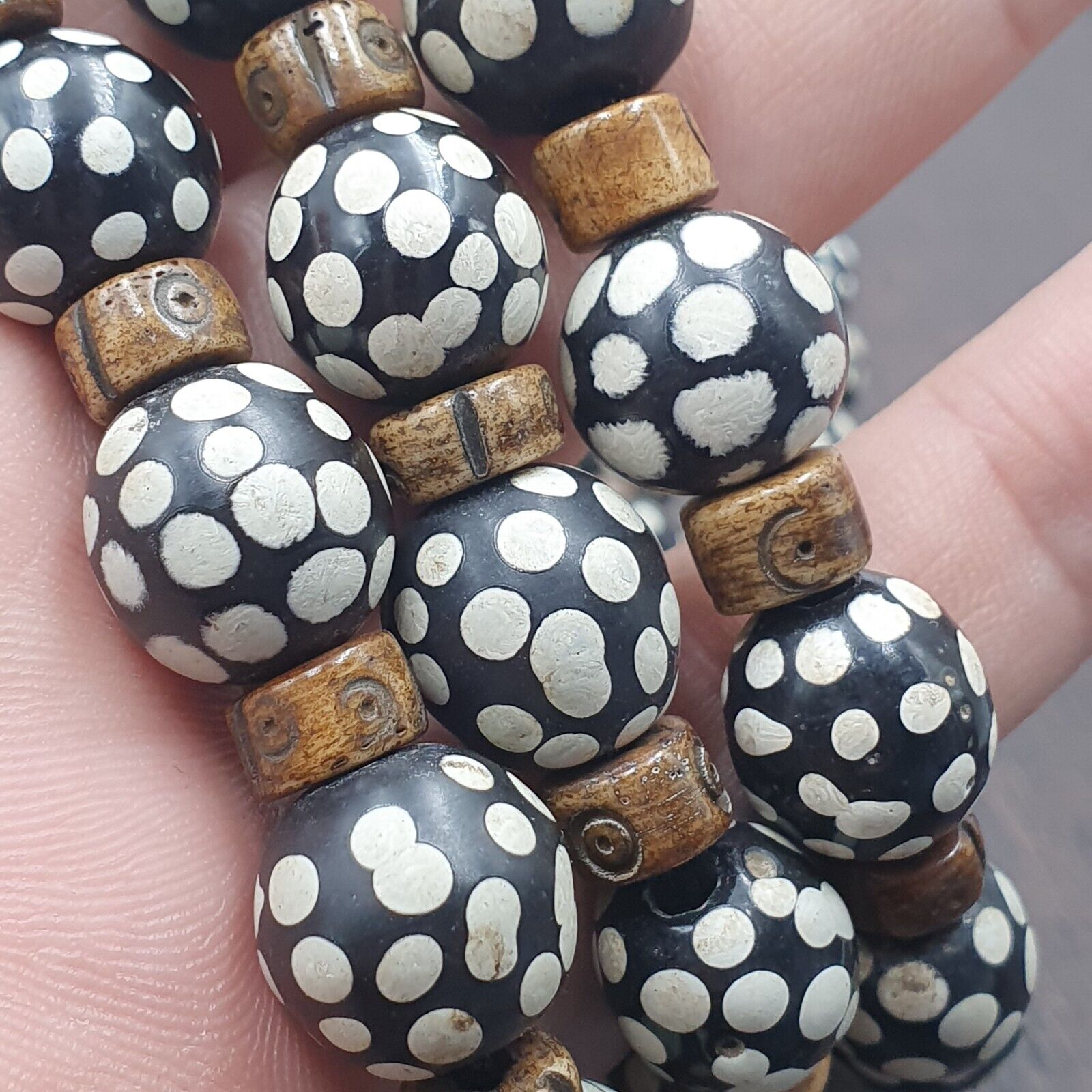 Black Skunk Venetian African Trade Beads Dotted Beads EAST OASIS Collection
