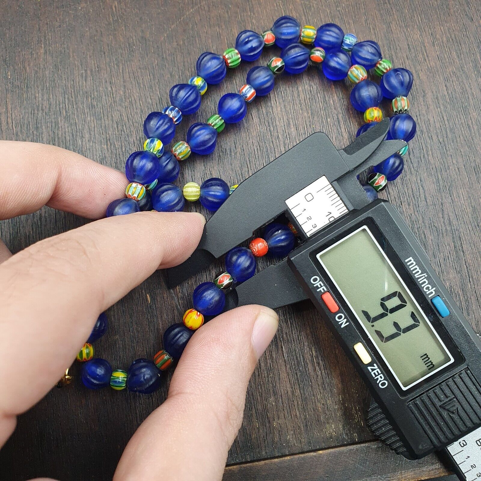 BEAUTIFUL OLD 5mm Chevron & 9 mm cobalt Blue GLASS Vintage BEADS Strand