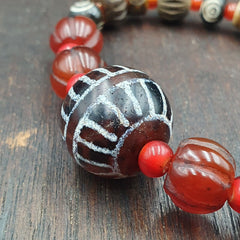ETC-AGT Antique Tibetan Etched Agate Bead Decorated Carnelian Beads Bracelet