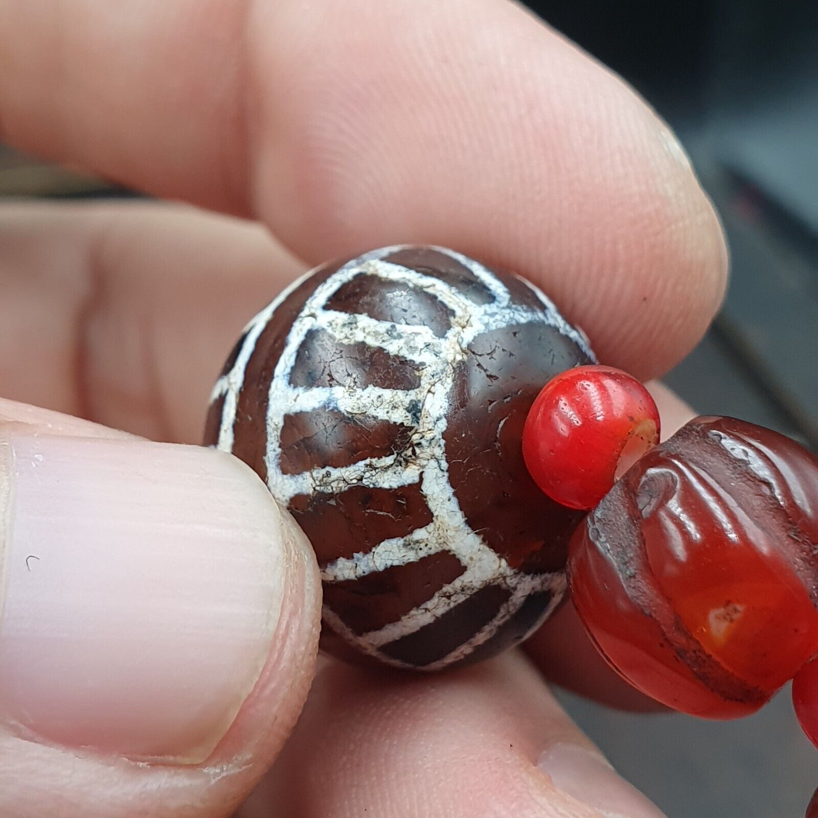 ETC-AGT Antique Tibetan Etched Agate Bead Decorated Carnelian Beads Bracelet
