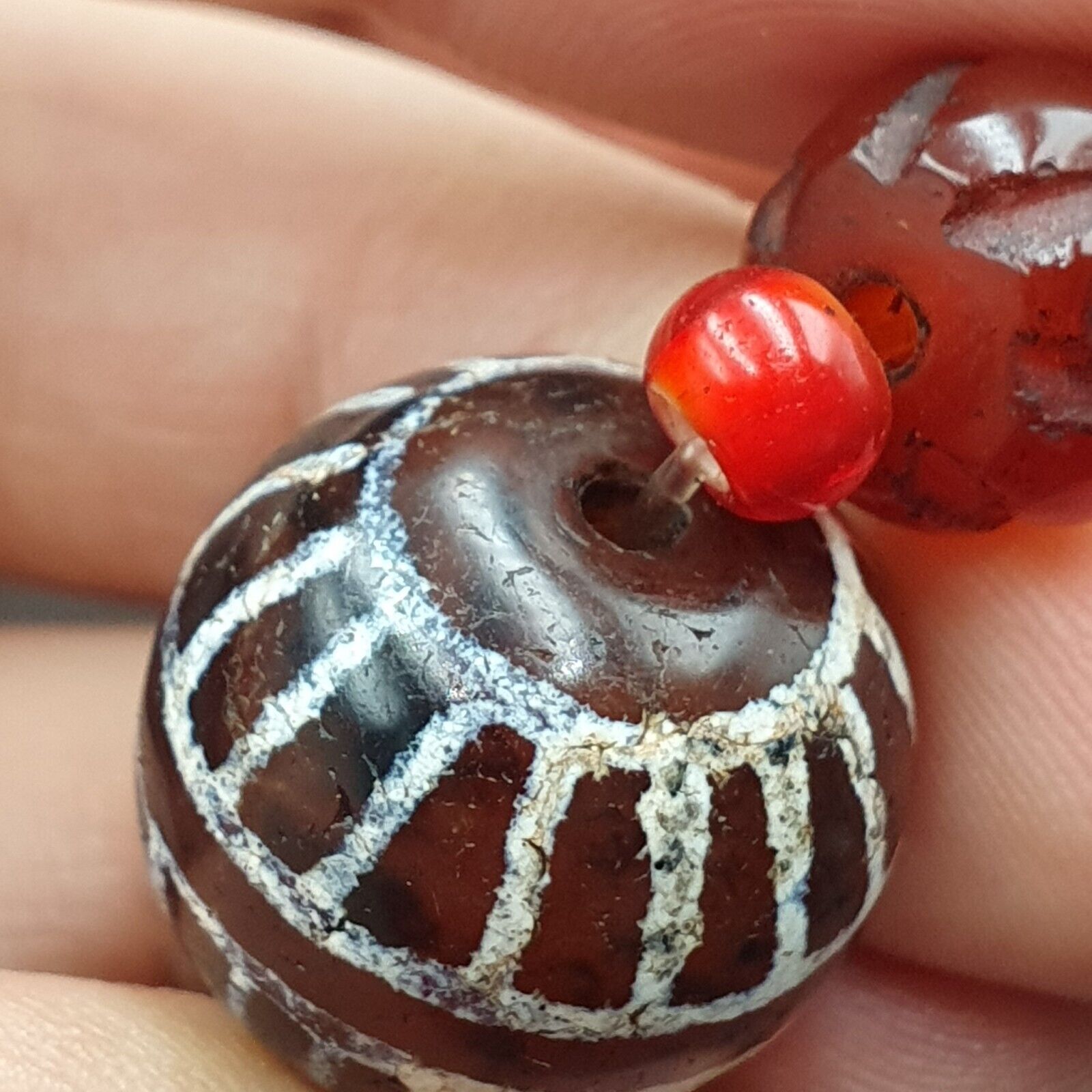 ETC-AGT Antique Tibetan Etched Agate Bead Decorated Carnelian Beads Bracelet