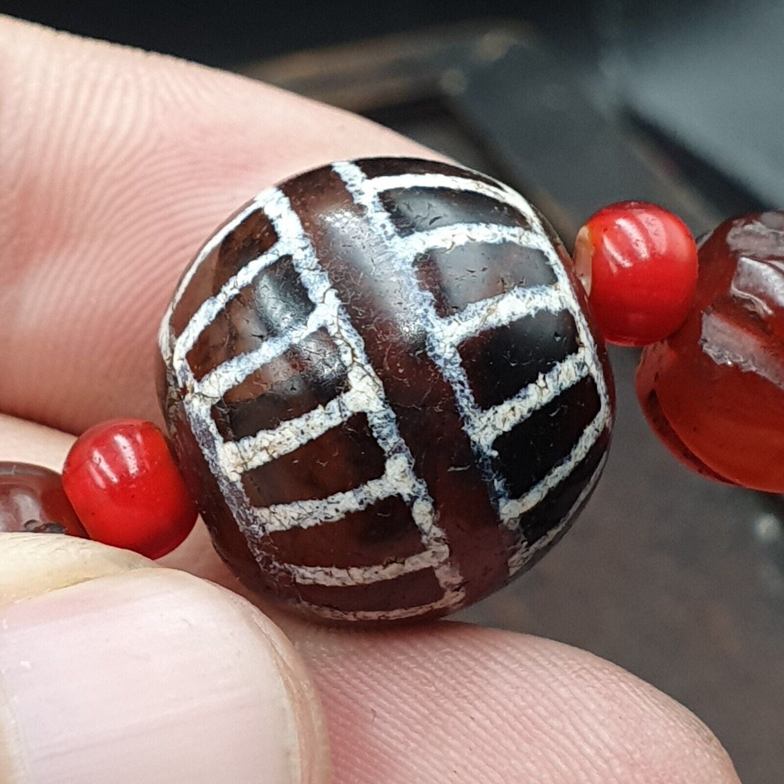 ETC-AGT Antique Tibetan Etched Agate Bead Decorated Carnelian Beads Bracelet