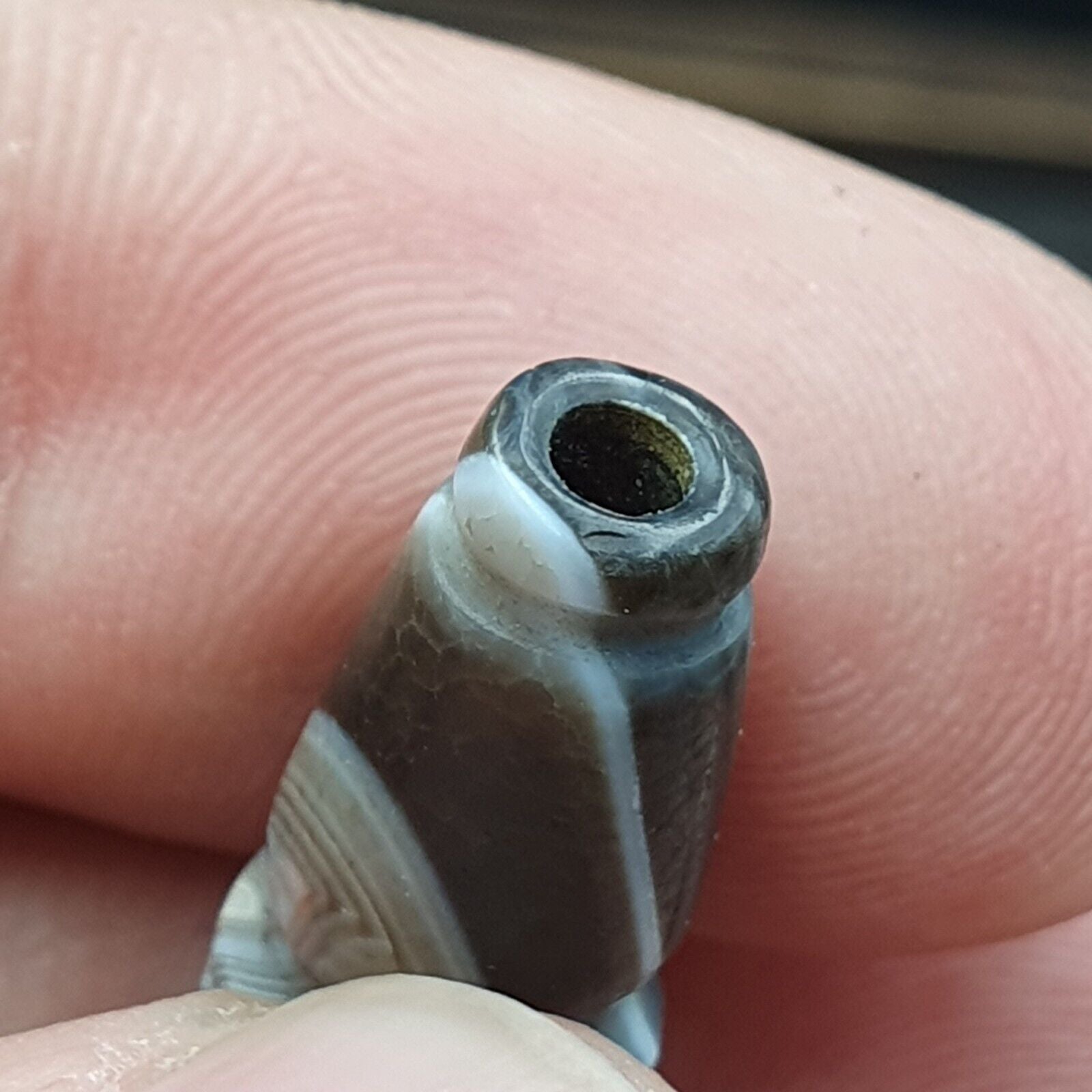 Very rare Antique Tibetan Gray Agate Carving Bead