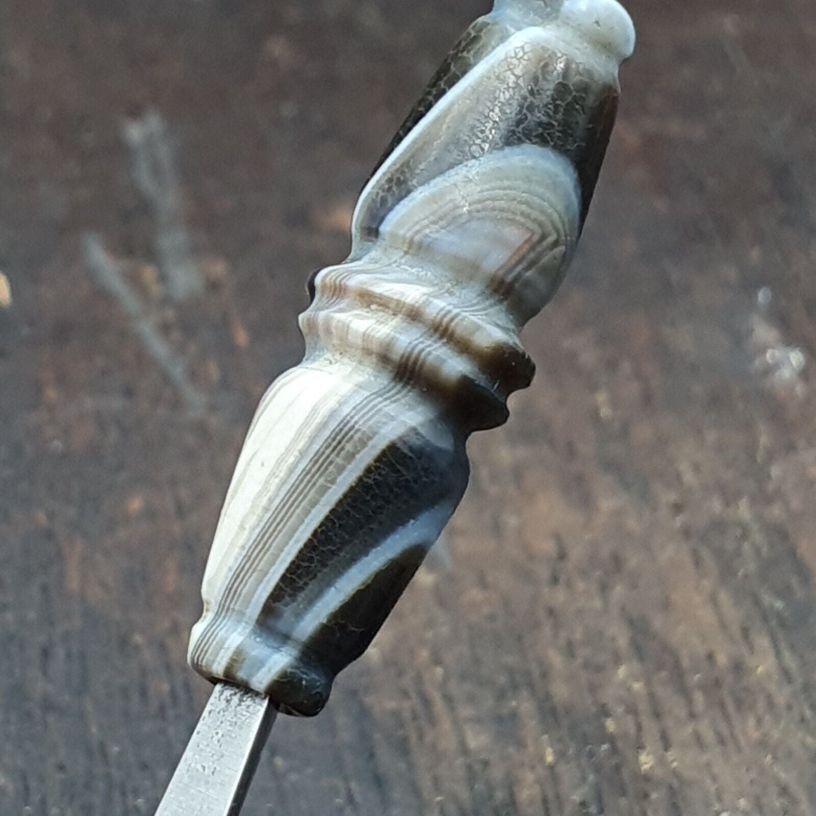 Very rare Antique Tibetan Gray Agate Carving Bead