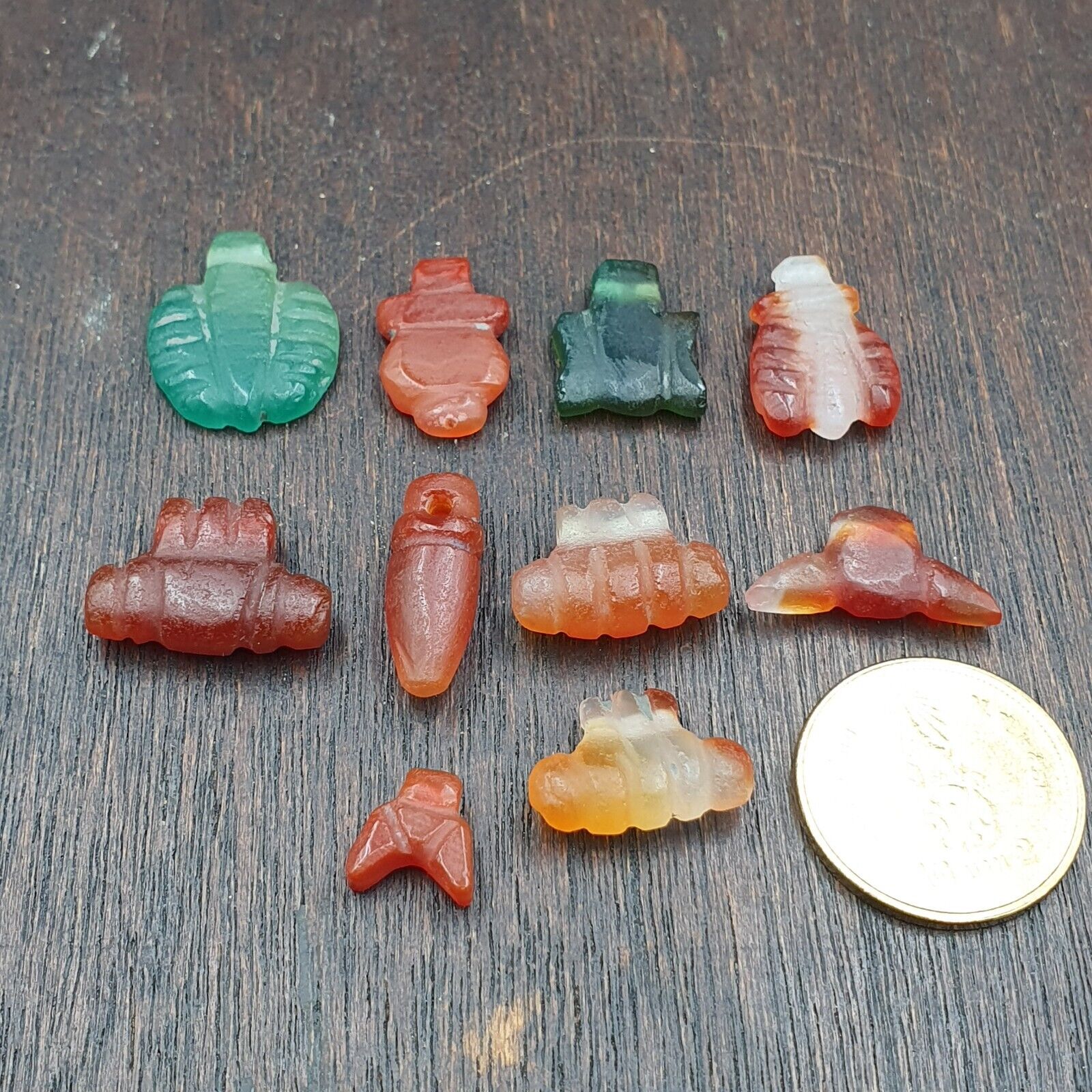 10 Antique Middle Eastern Mix Carnelian Agate & Jasper Amulet Beads