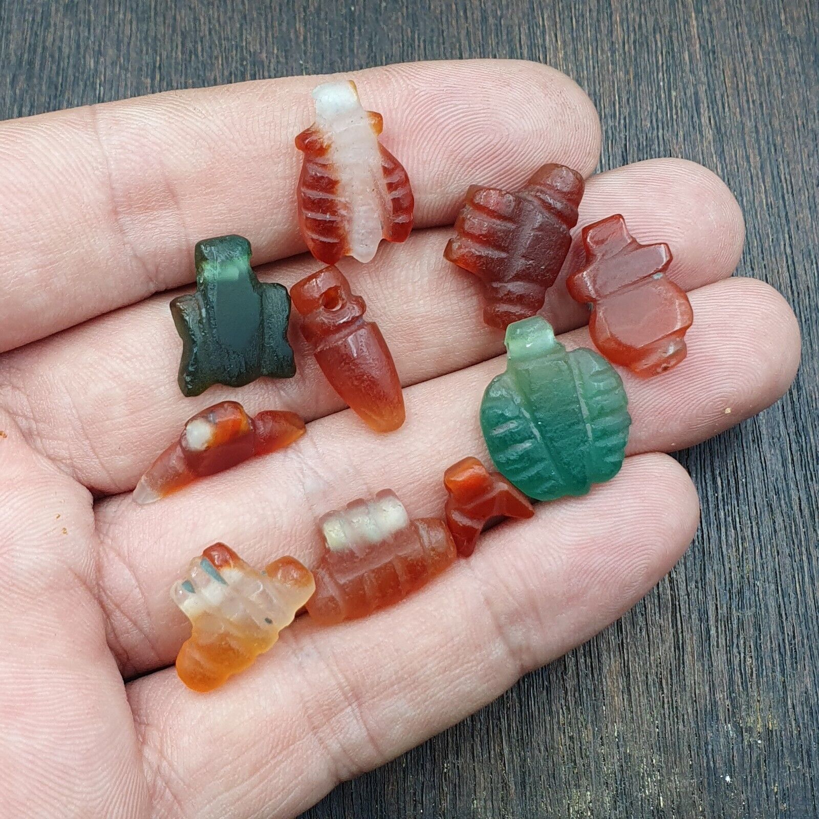 10 Antique Middle Eastern Mix Carnelian Agate & Jasper Amulet Beads