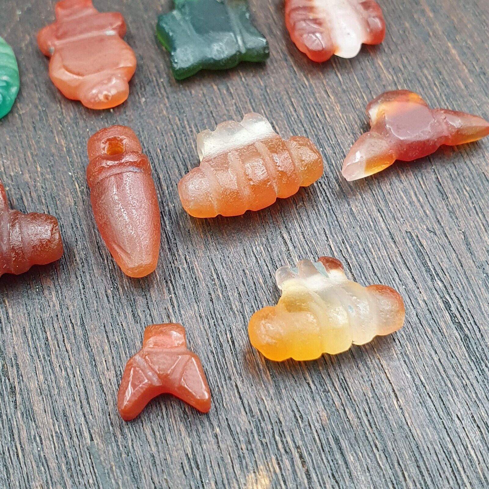 10 Antique Middle Eastern Mix Carnelian Agate & Jasper Amulet Beads