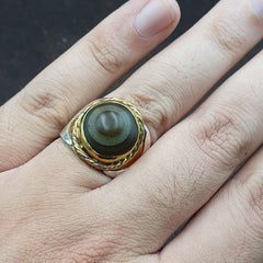 Antique Silver Inlay brass Ring With Tibetan Eye Agate Center Stone Gold Plated