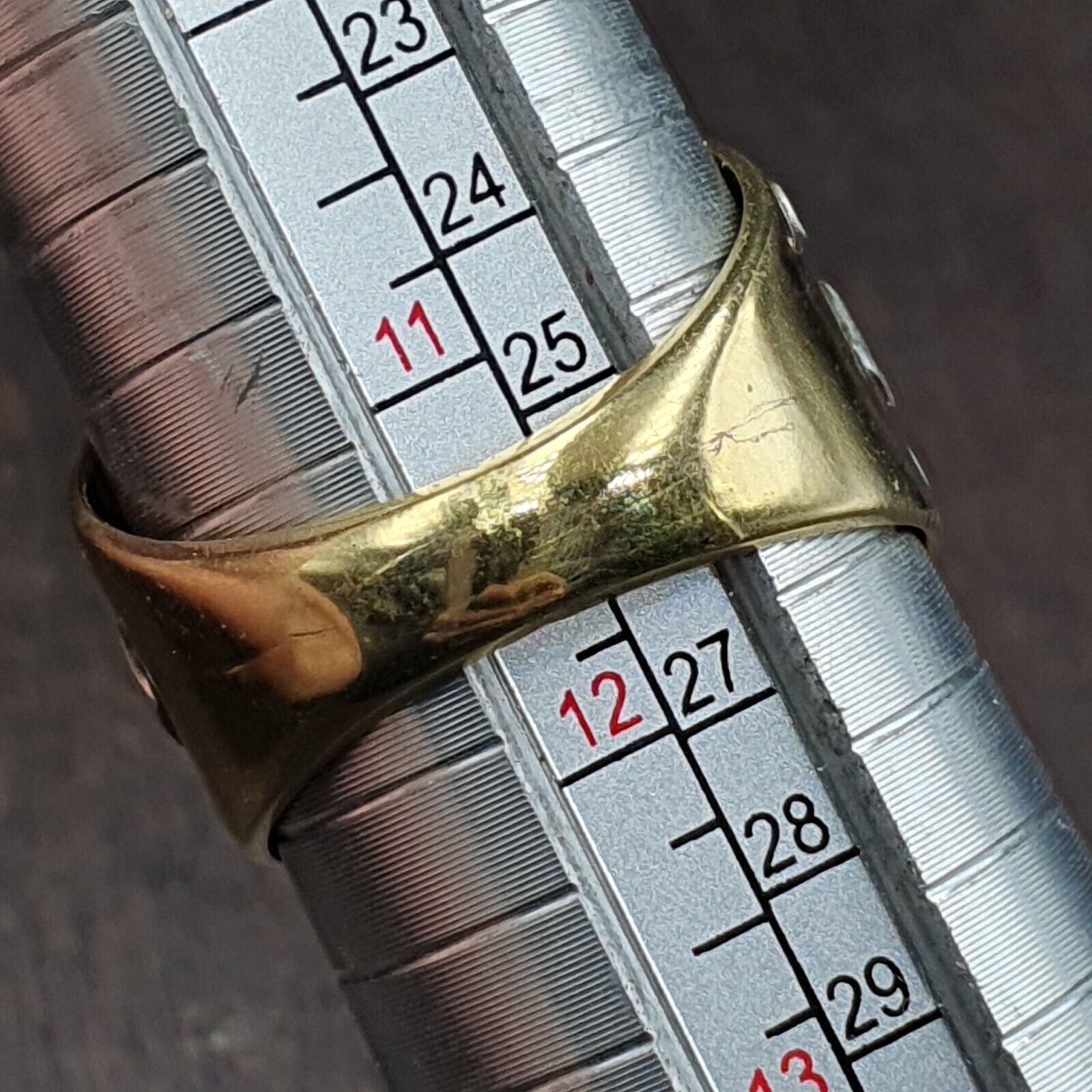 Antique Tibetan Eye Agate Center Stone Silver Inlay Gold Plated brass Ring