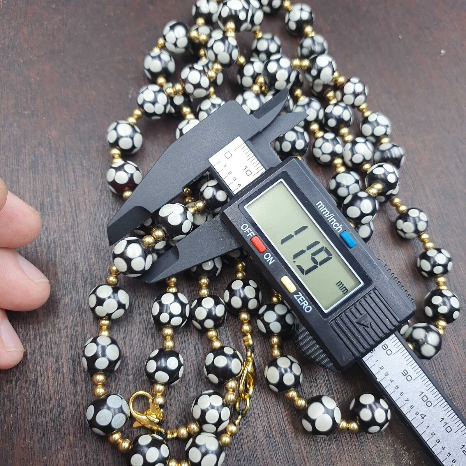 Venetian Style Skunk black beads Vintage dotted Beads Strand