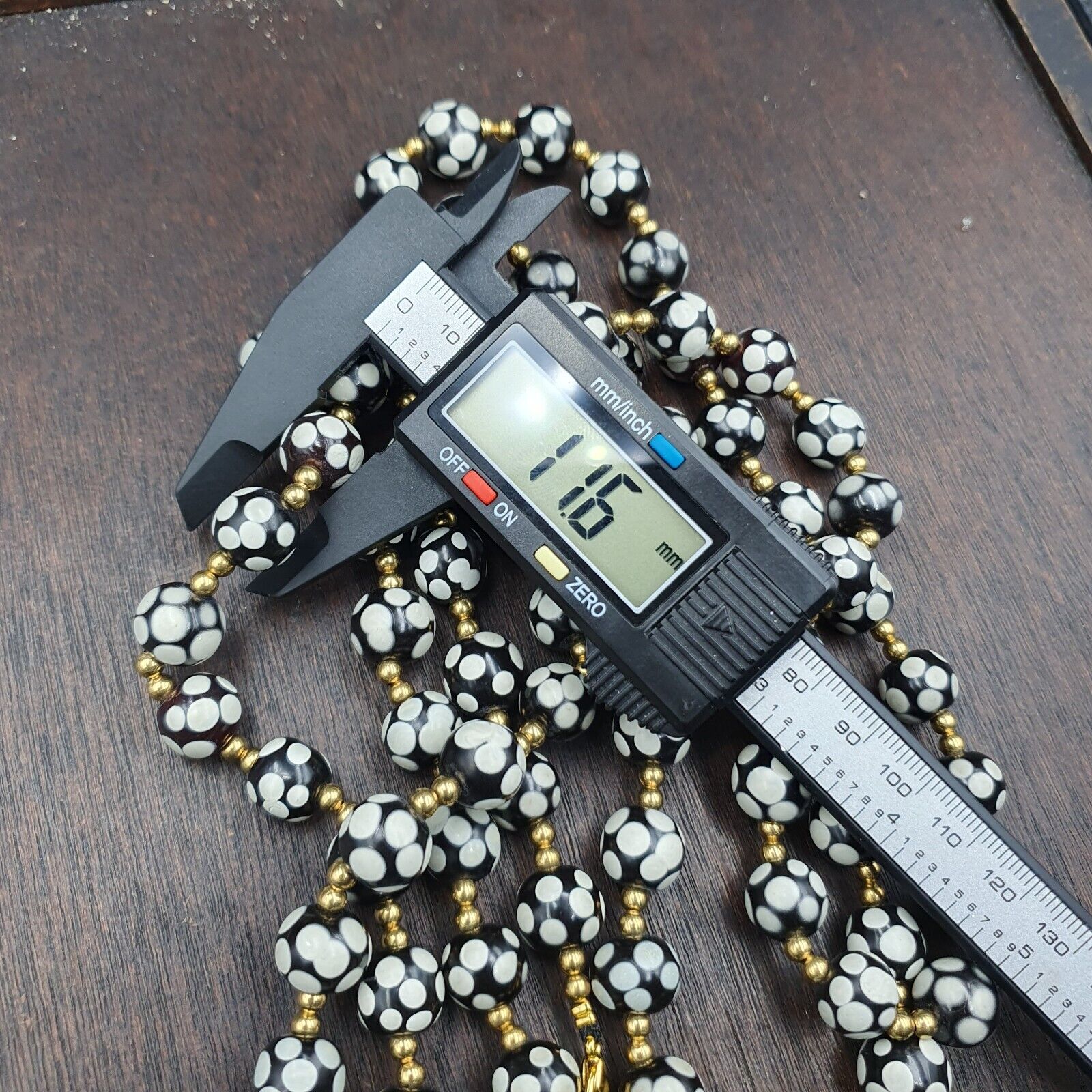 Venetian Style Skunk black beads Vintage dotted Beads Strand