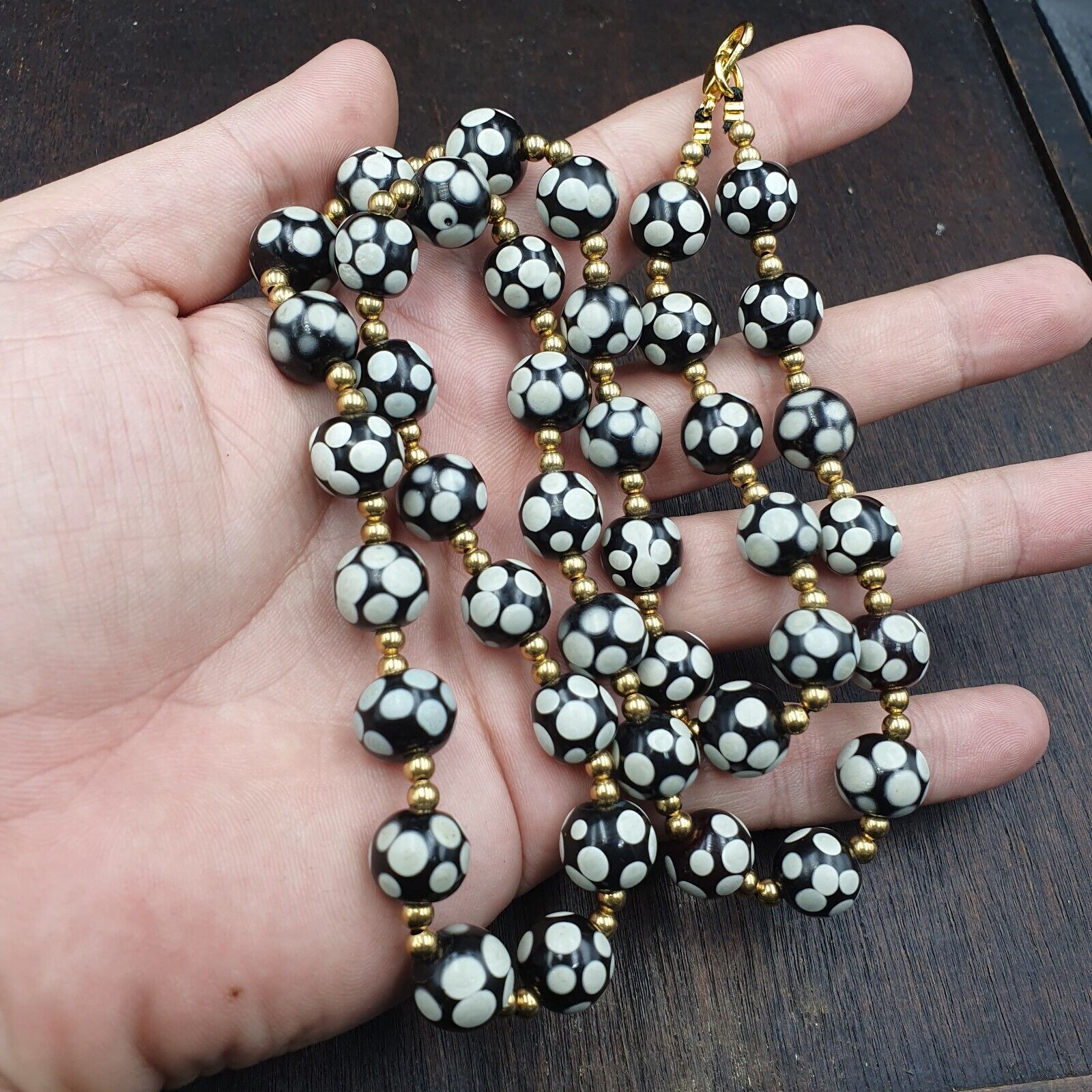 Venetian Style Skunk black beads Vintage dotted Beads Strand