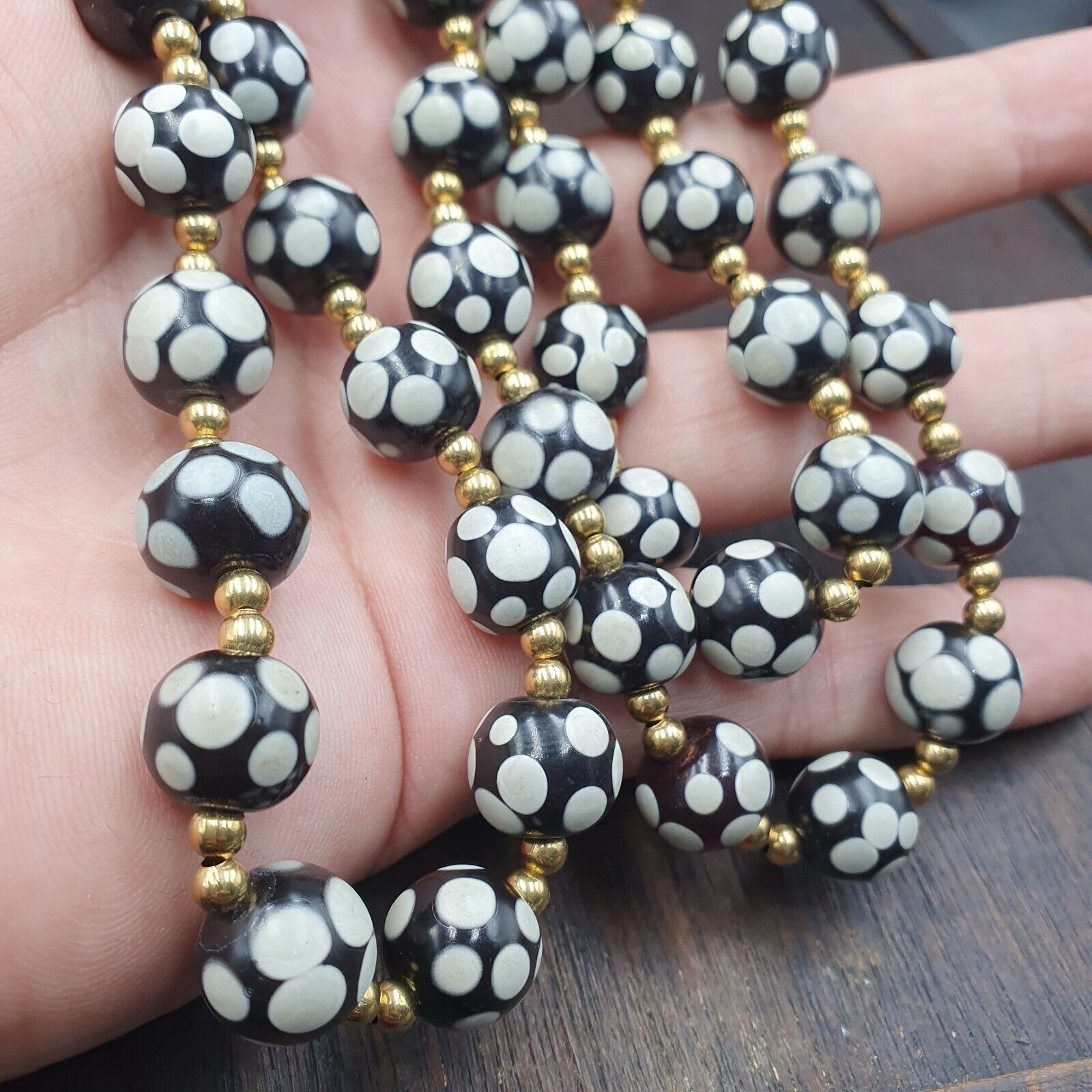 Venetian Style Skunk black beads Vintage dotted Beads Strand