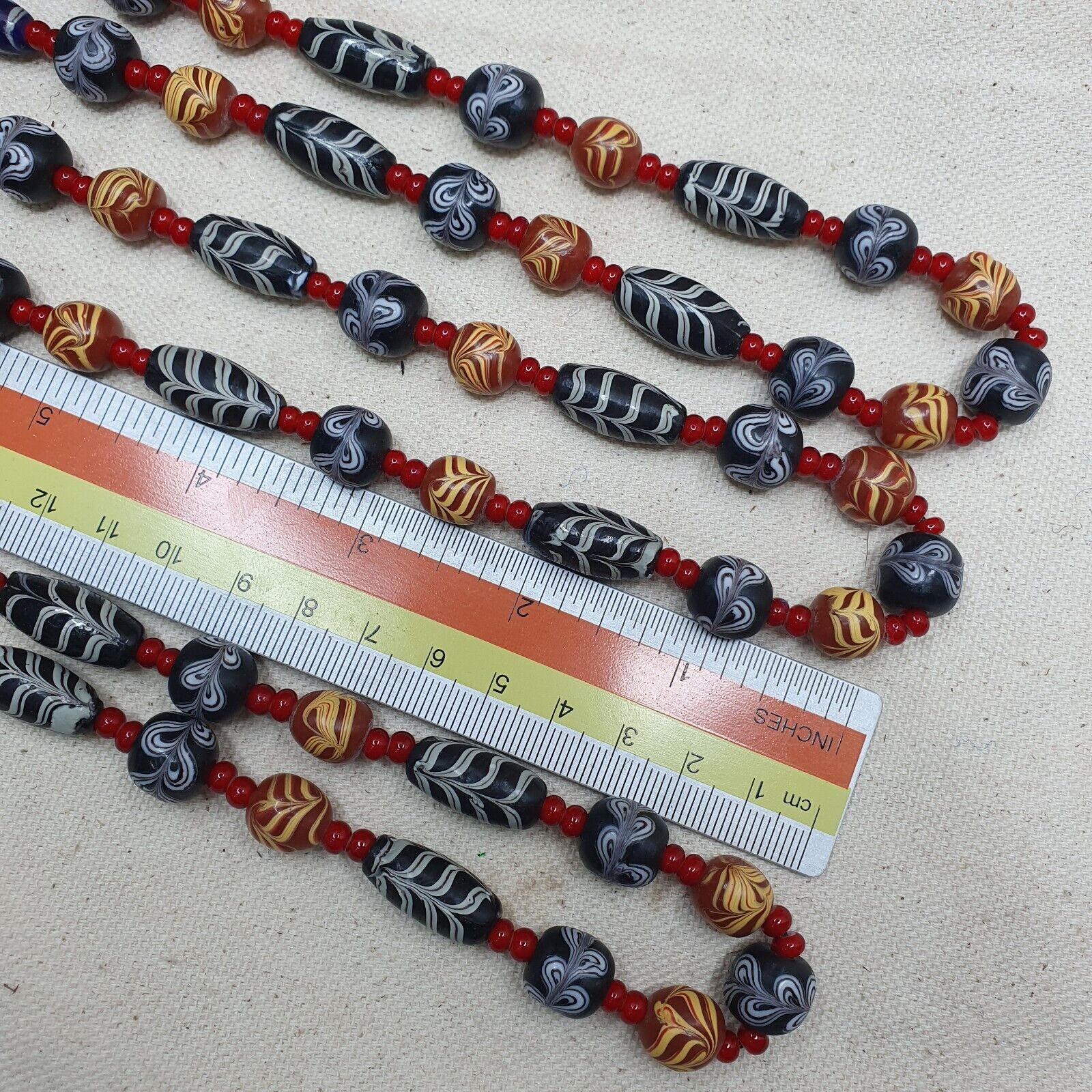 Vintage Fancy Feather Whiteheart Glass Venetian Style Beads Necklace #MX-1