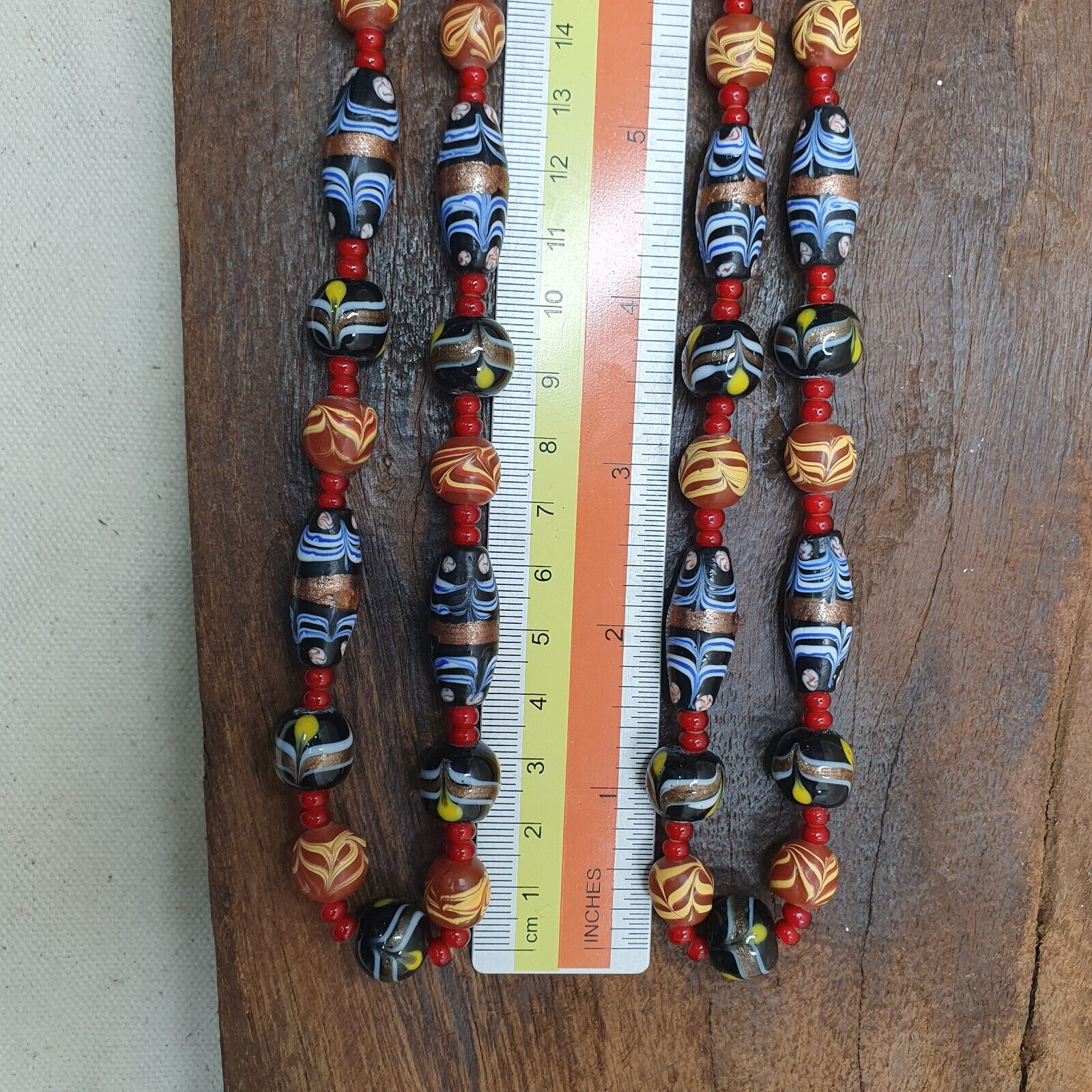 Vintage Fancy Feather Wedding cake Glass Venetian Style Beads Necklace #MX-3