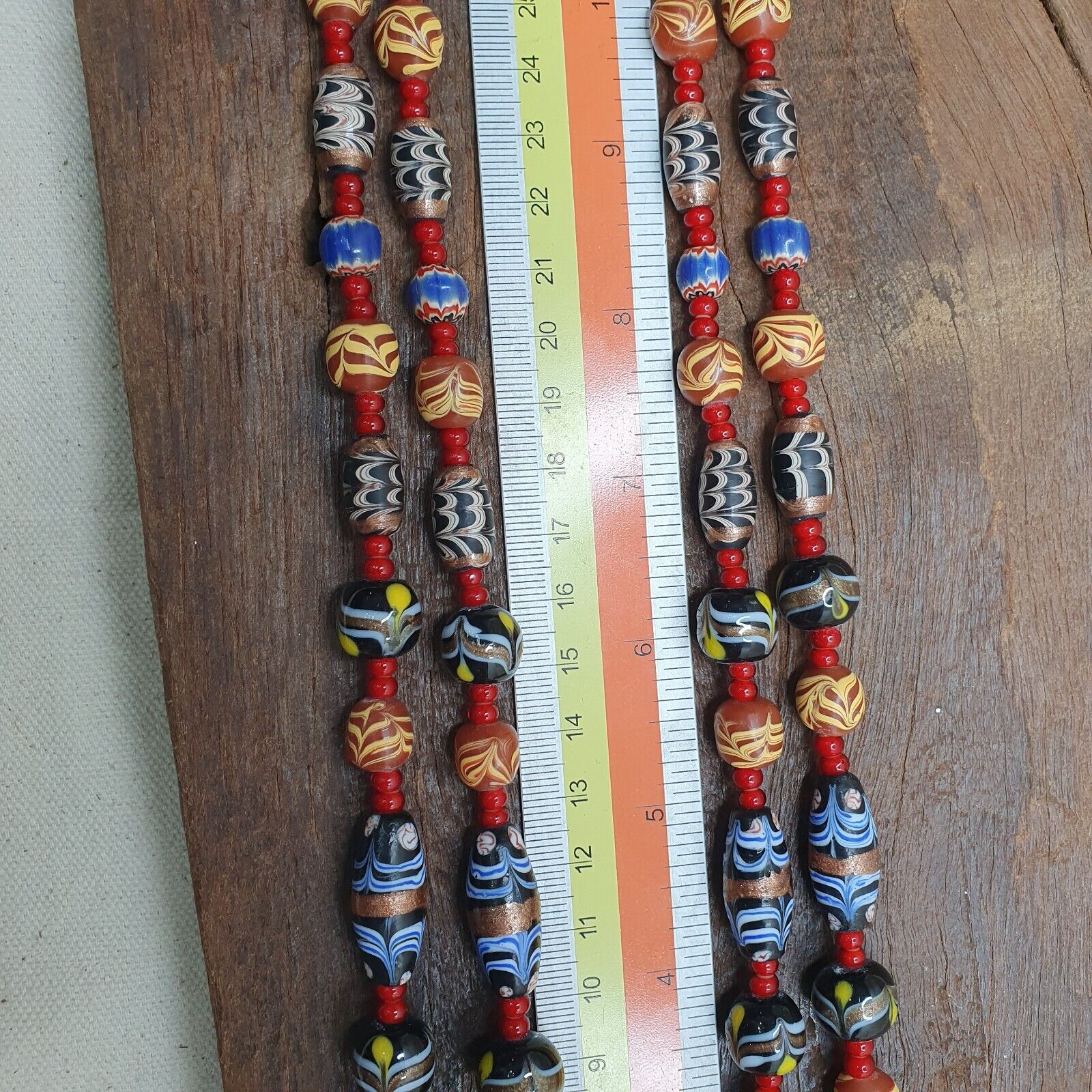Vintage Fancy Feather Wedding cake Glass Venetian Style Beads Necklace #MX-3