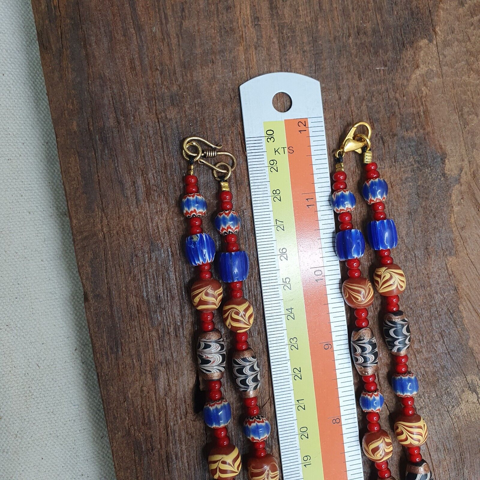 Vintage Fancy Feather Wedding cake Glass Venetian Style Beads Necklace #MX-3