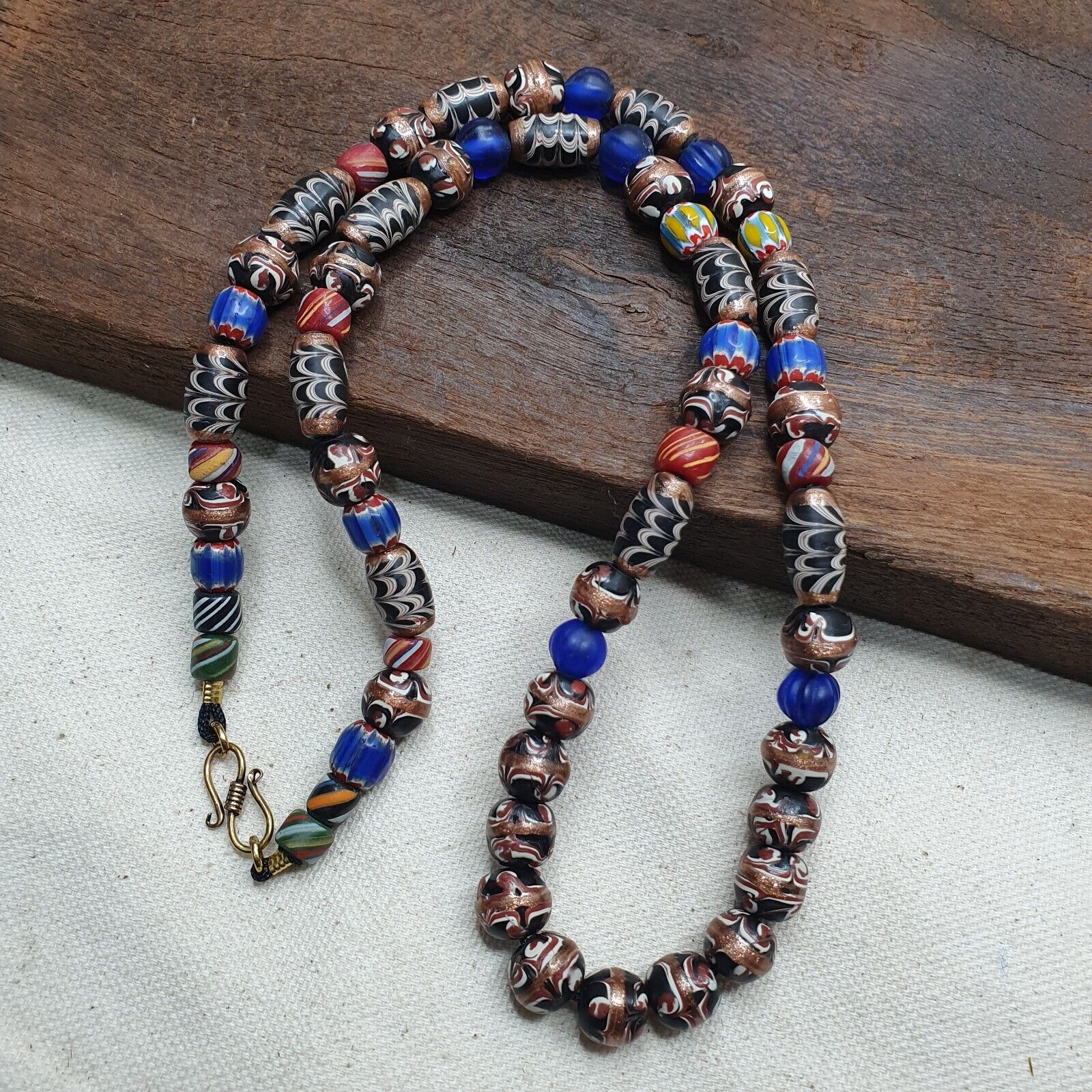 Vintage Fancy Feather Wedding cake Glass Venetian Style Beads Necklace #MX-2
