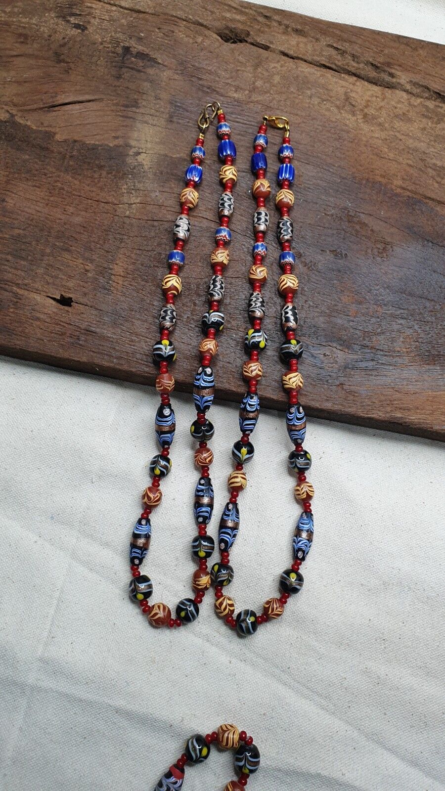 Vintage Fancy Feather Wedding cake Glass Venetian Style Beads Necklace #MX-3