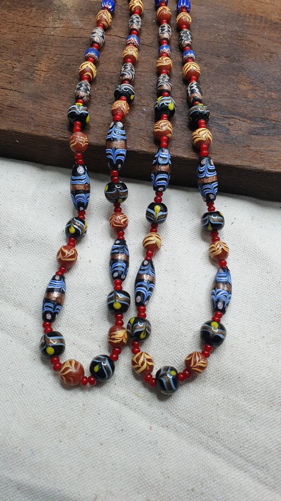 Vintage Fancy Feather Wedding cake Glass Venetian Style Beads Necklace #MX-3