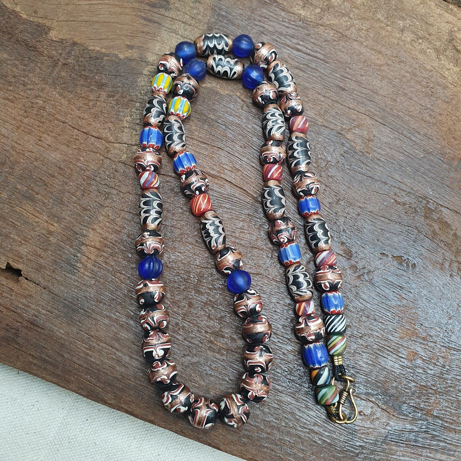 Vintage Fancy Feather Wedding cake Glass Venetian Style Beads Necklace #MX-2