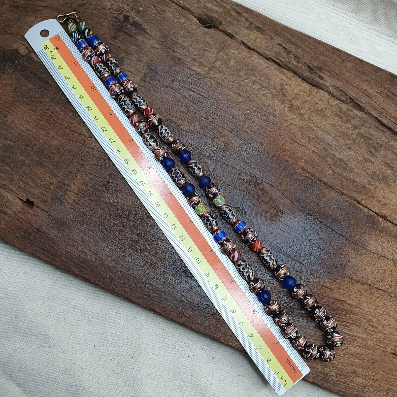 Vintage Fancy Feather Wedding cake Glass Venetian Style Beads Necklace #MX-2