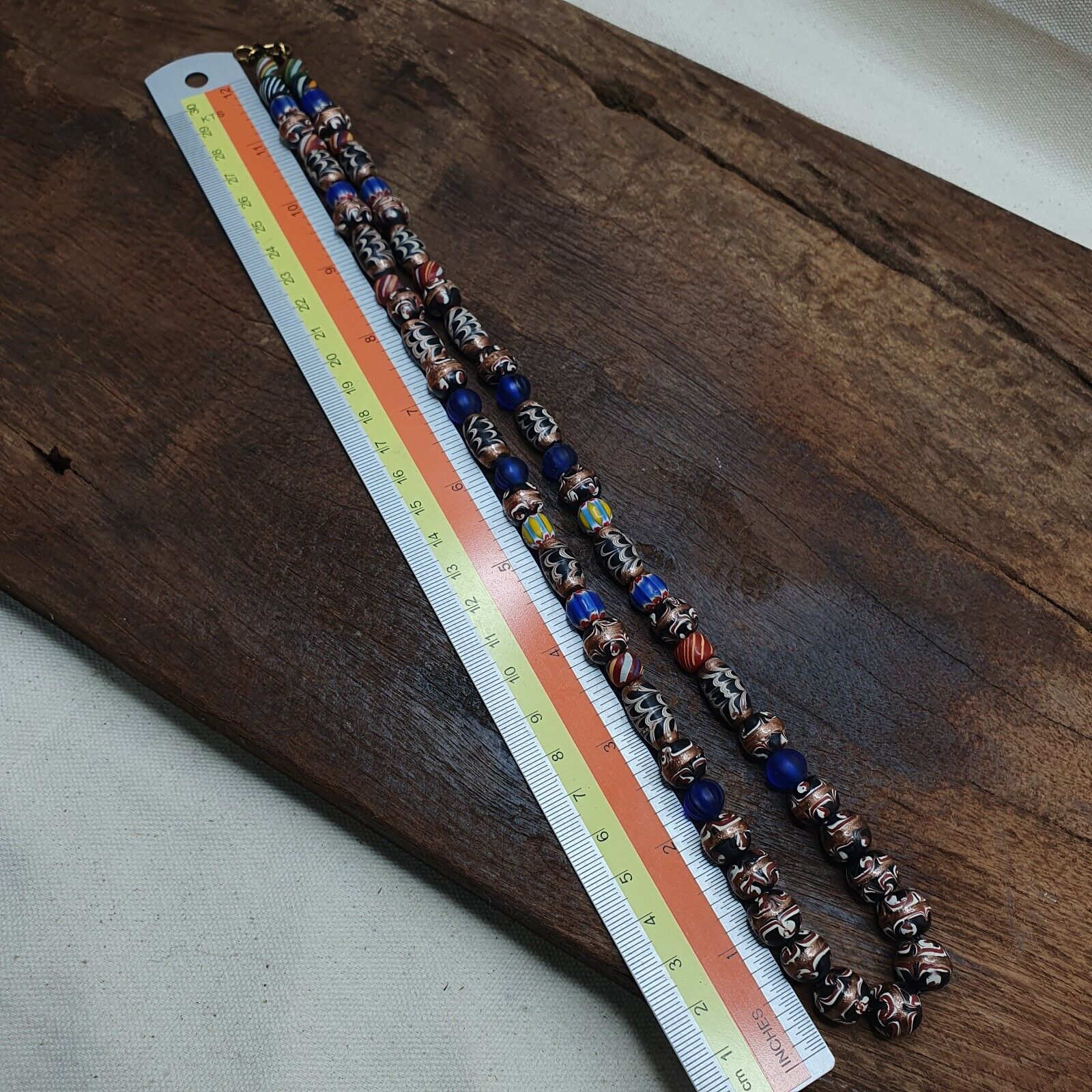 Vintage Fancy Feather Wedding cake Glass Venetian Style Beads Necklace #MX-2