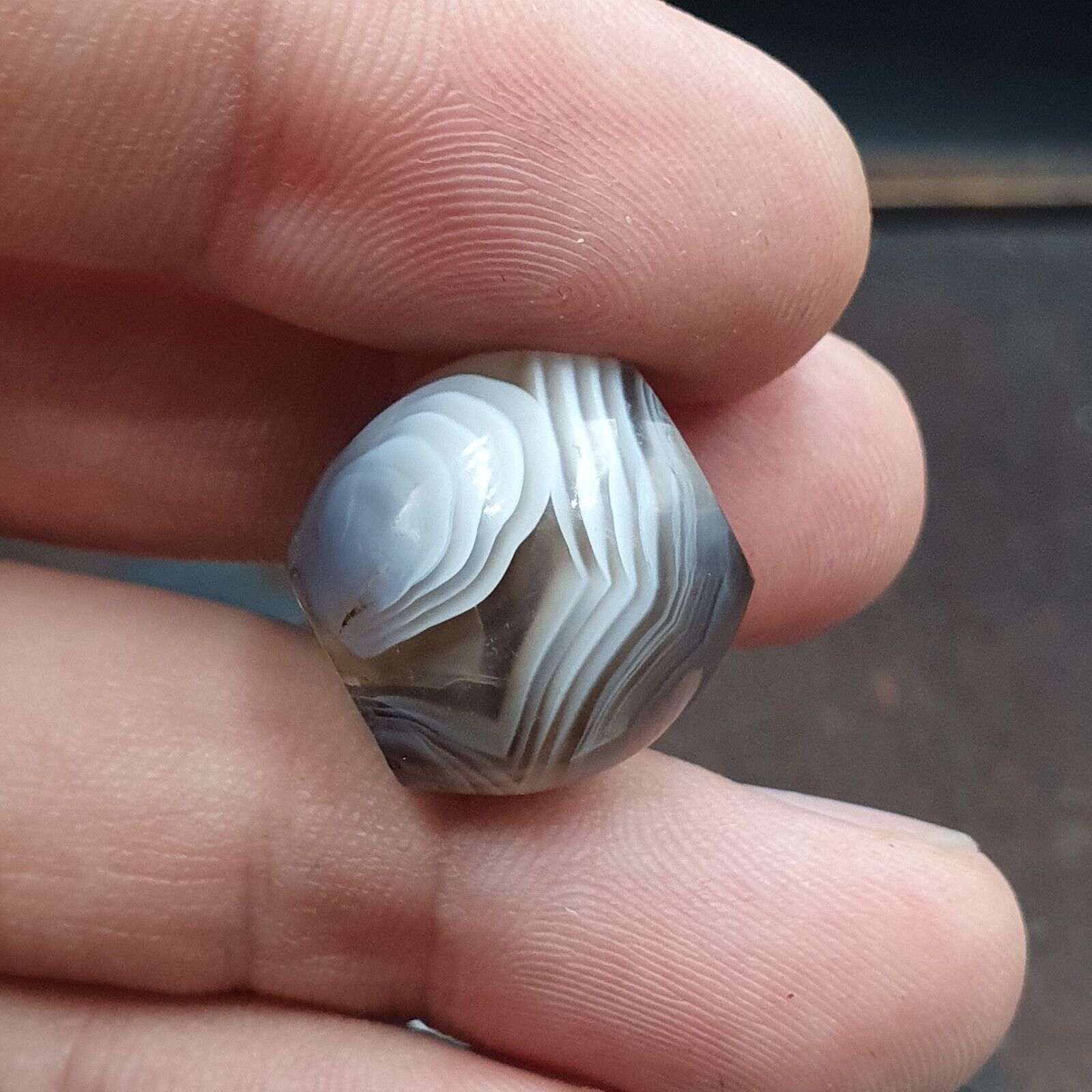 Antique Tibetan Gray Agate Bead A Rare Pattern Natural Agate 18x17.2 mm AGT6