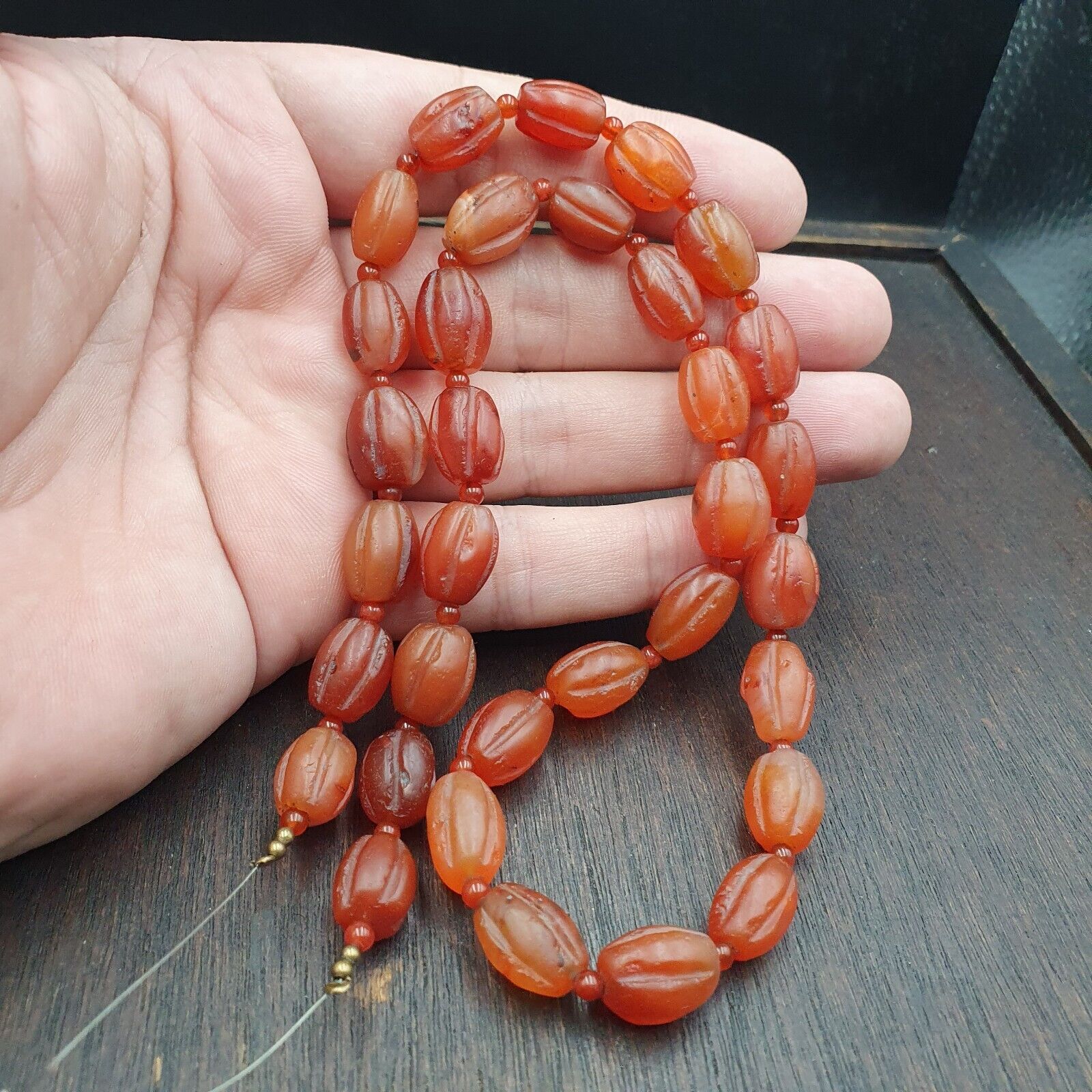 RARE Old antique Indo Tibetan Carnelian Agate Beads Melon Shape Beads necklace