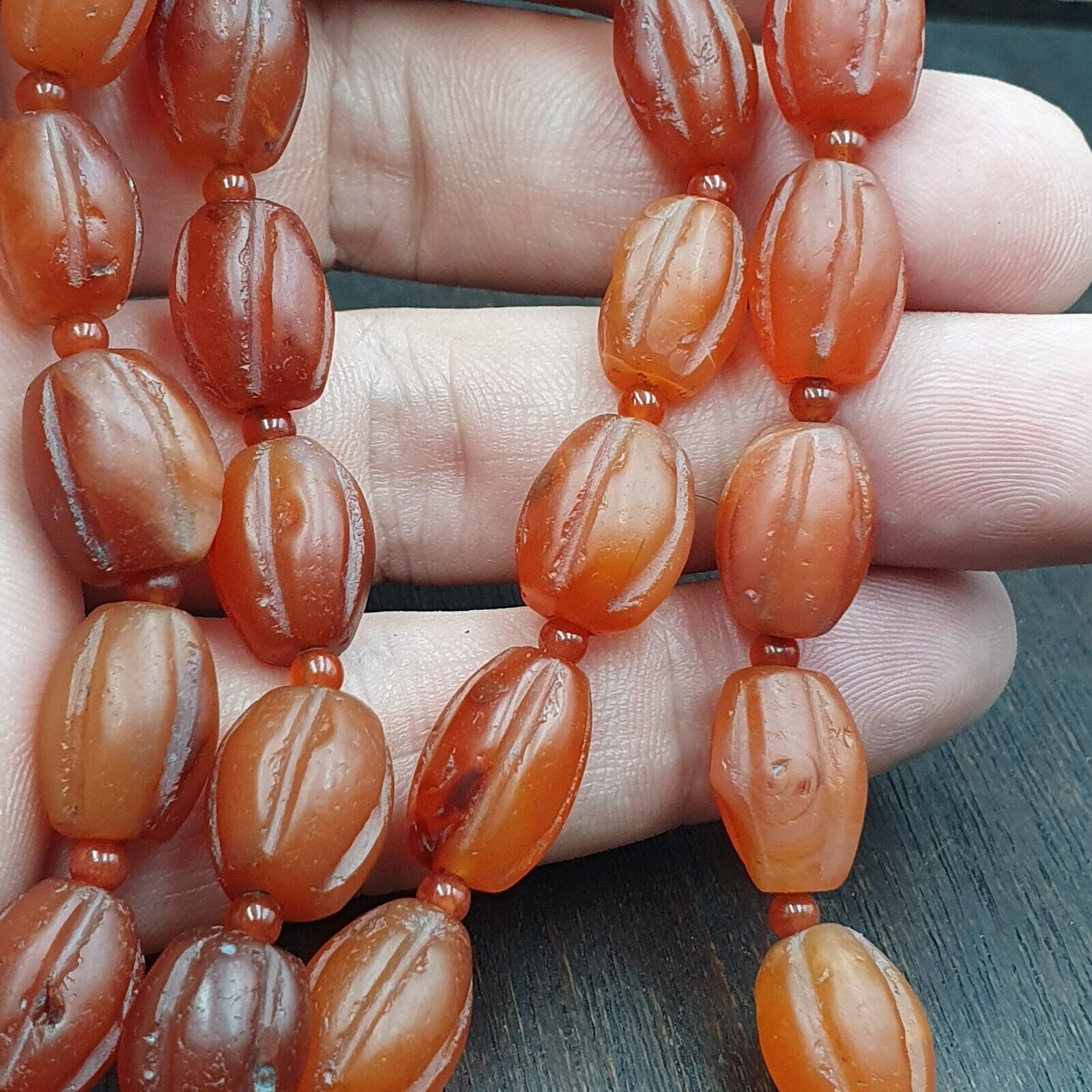 RARE Old antique Indo Tibetan Carnelian Agate Beads Melon Shape Beads necklace
