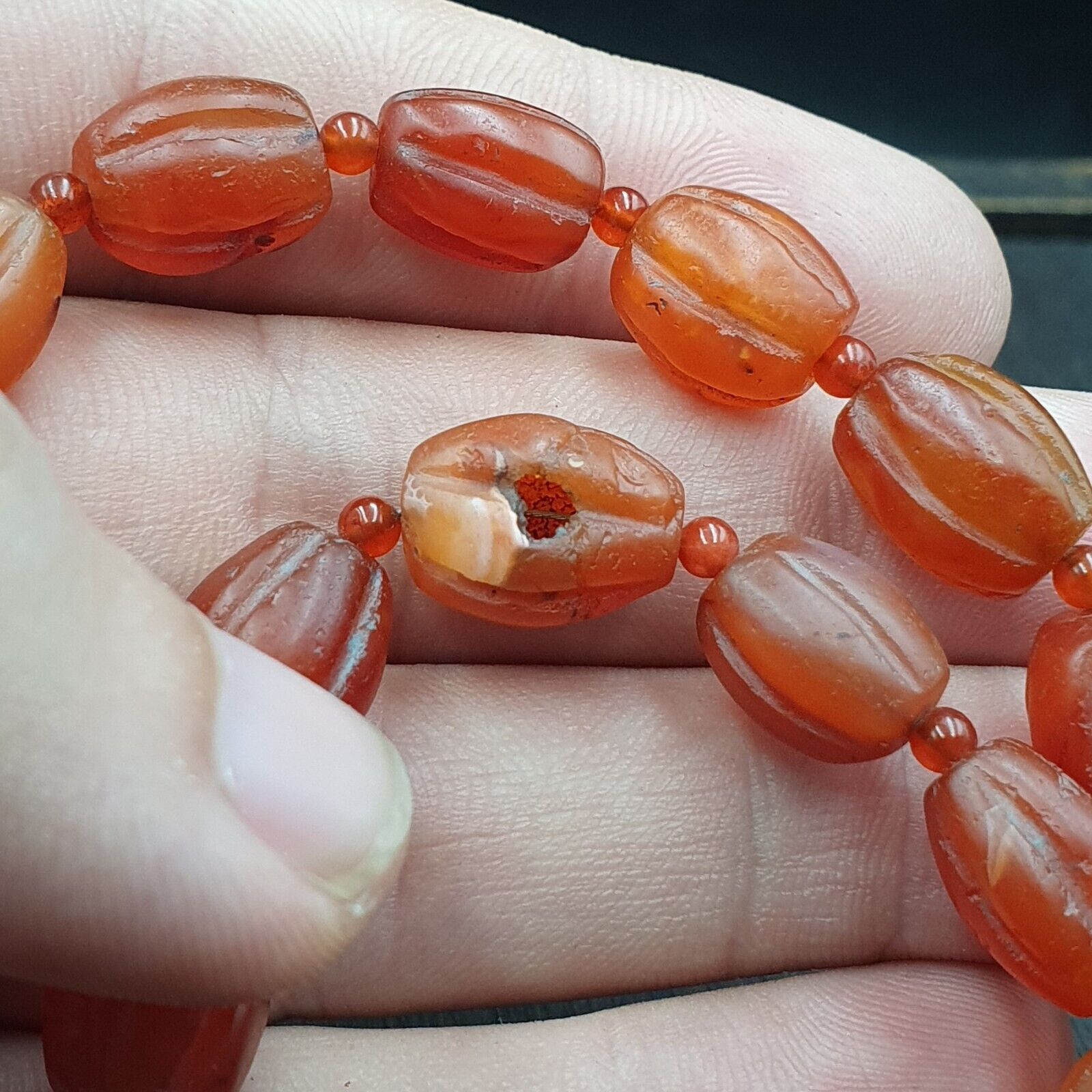 RARE Old antique Indo Tibetan Carnelian Agate Beads Melon Shape Beads necklace