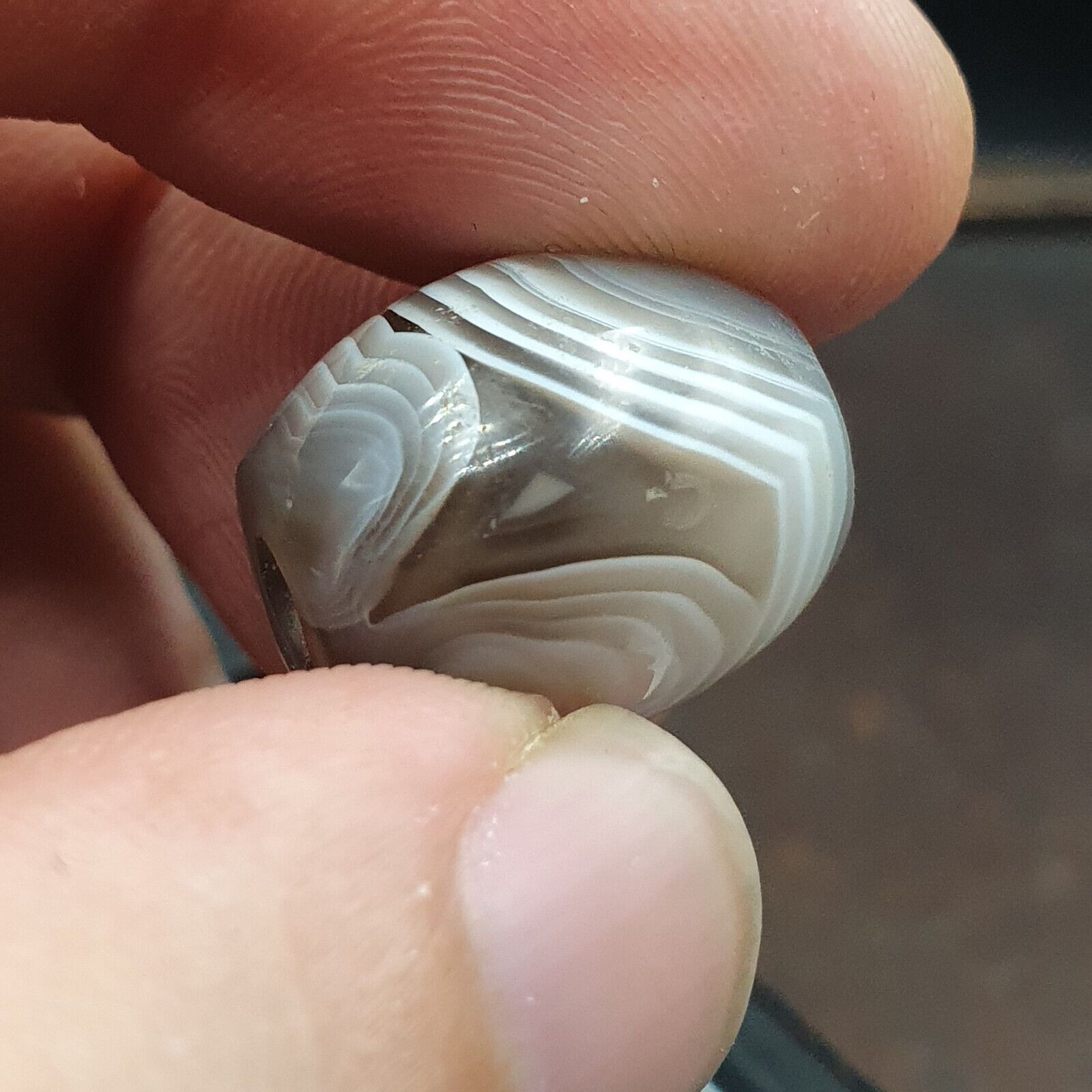 Antique Tibetan Gray Agate Bead A Rare Pattern Natural Agate 18x17.2 mm AGT6