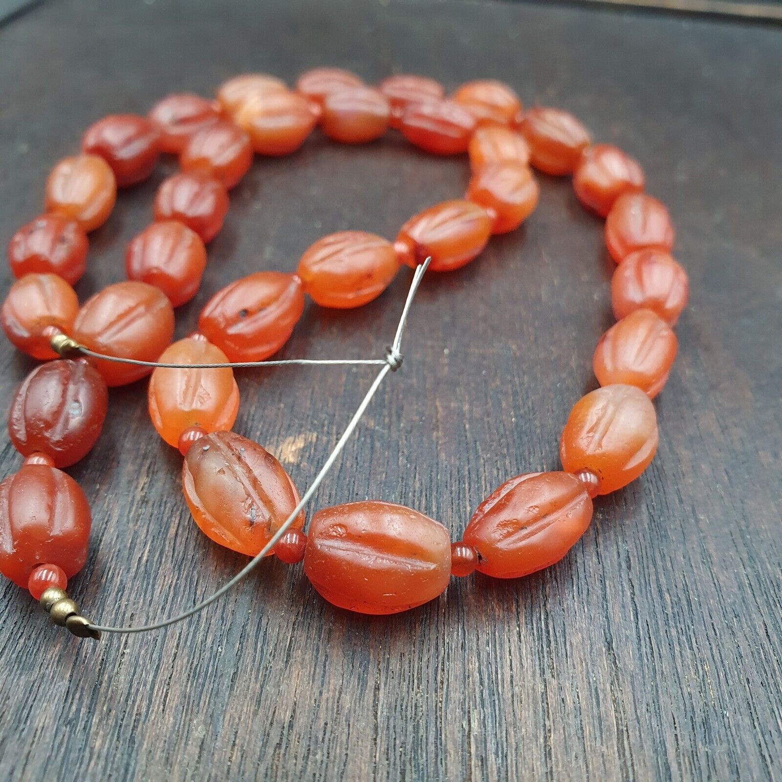RARE Old antique Indo Tibetan Carnelian Agate Beads Melon Shape Beads necklace