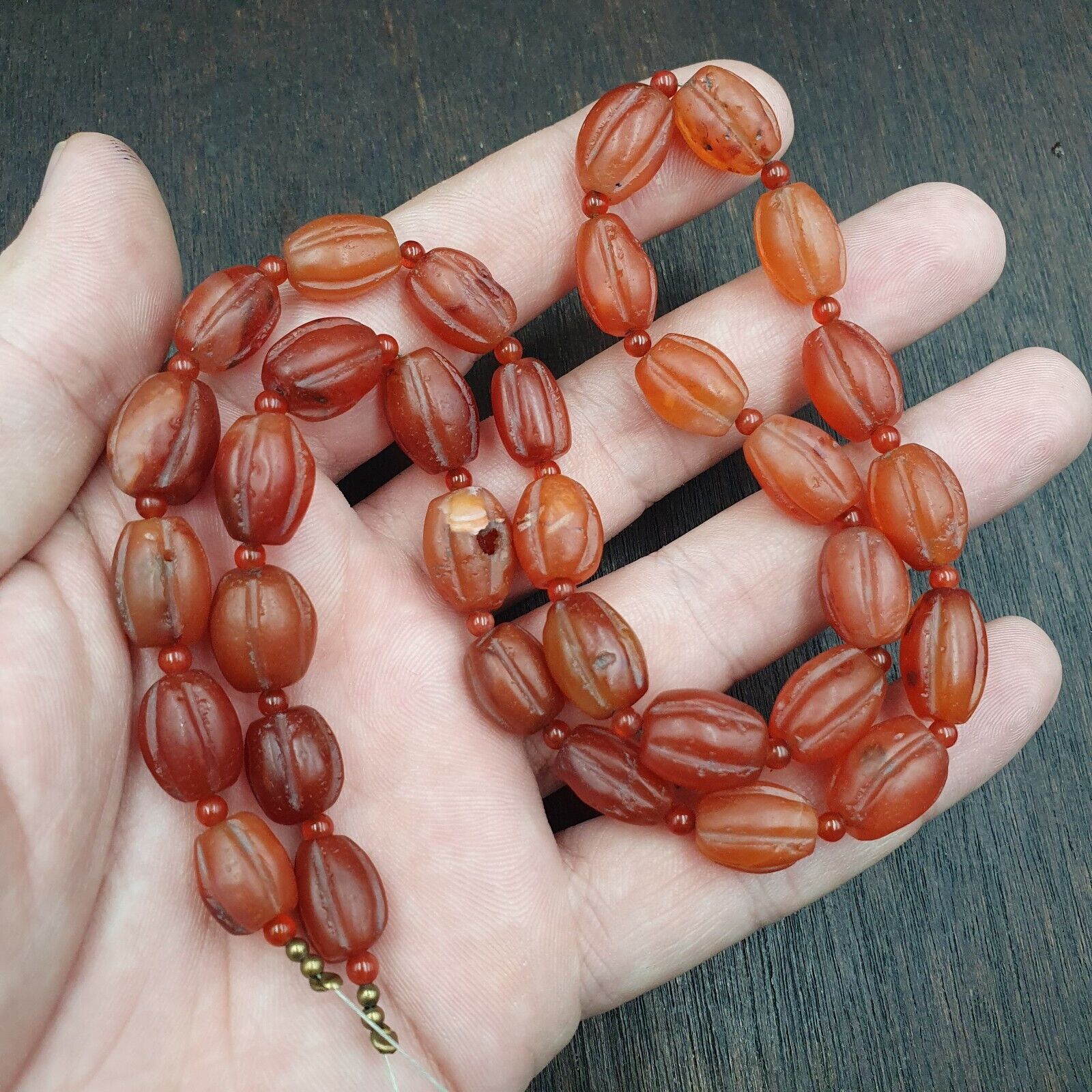 RARE Old antique Indo Tibetan Carnelian Agate Beads Melon Shape Beads necklace