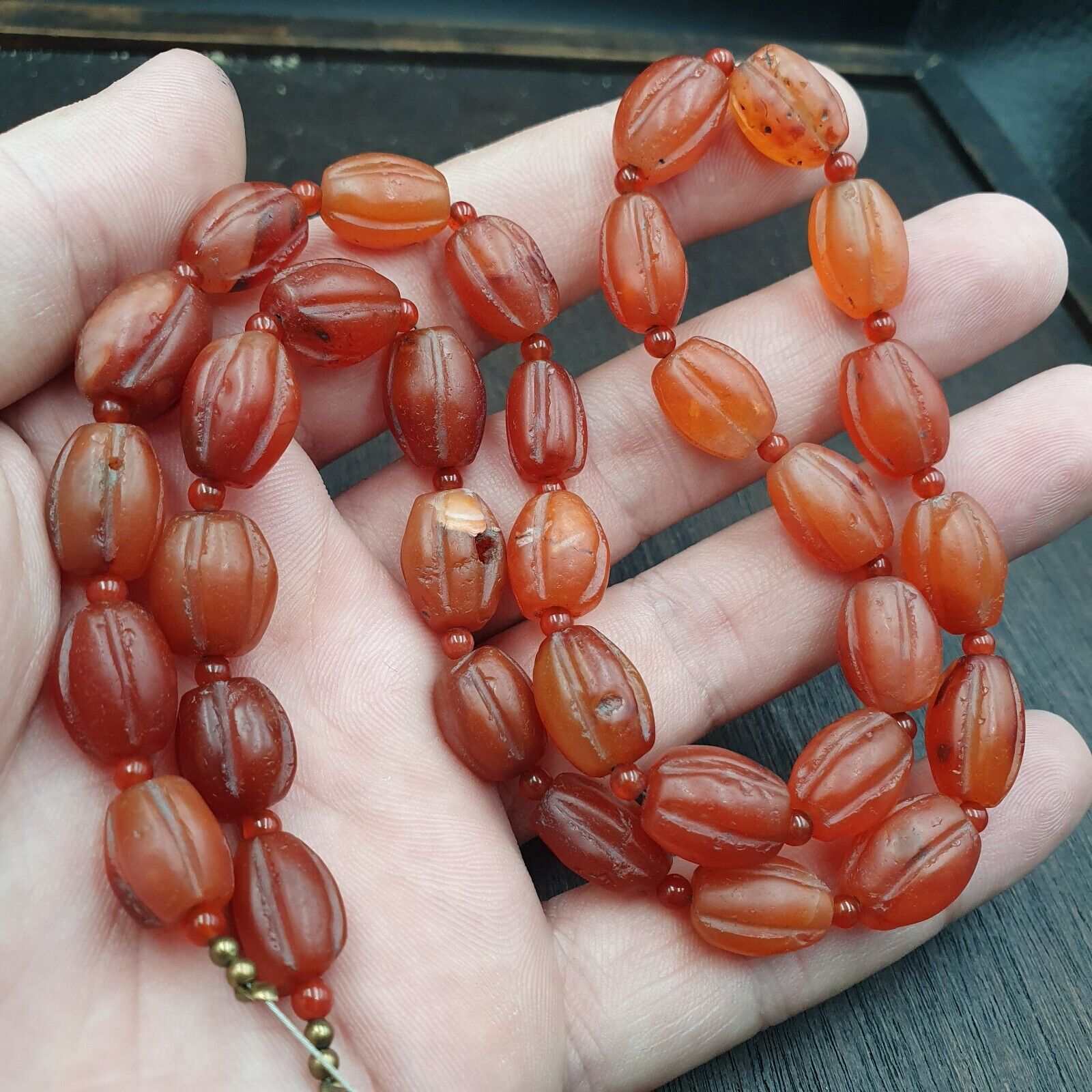 RARE Old antique Indo Tibetan Carnelian Agate Beads Melon Shape Beads necklace