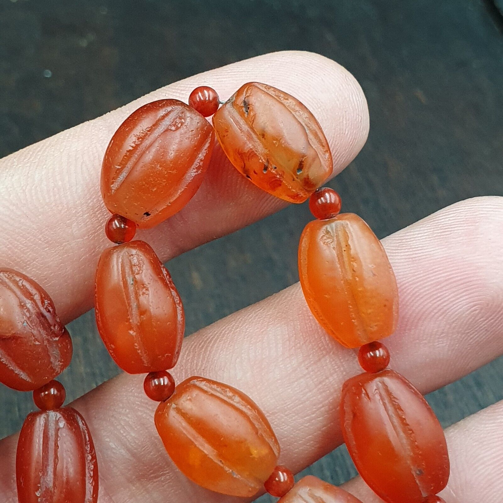 RARE Old antique Indo Tibetan Carnelian Agate Beads Melon Shape Beads necklace