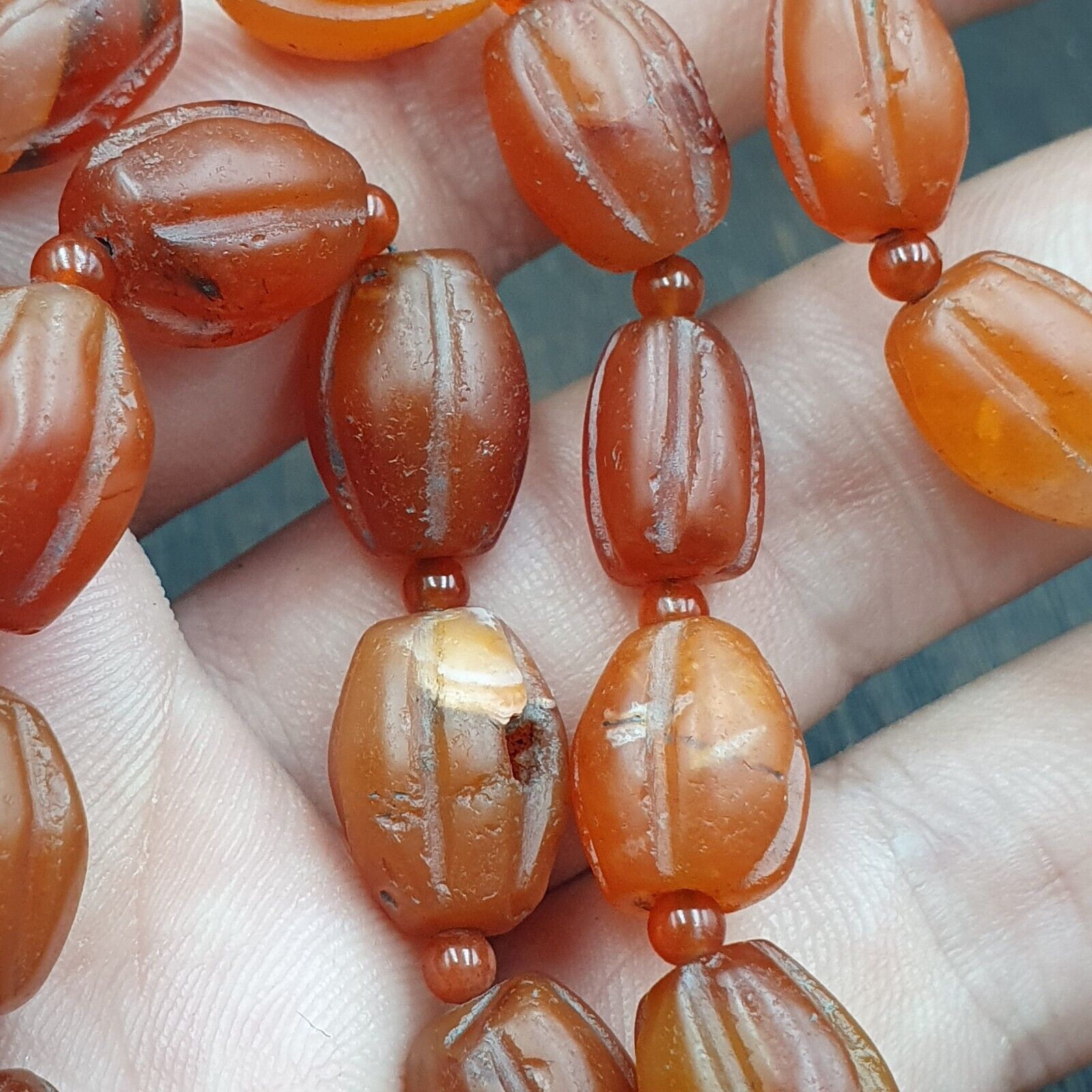RARE Old antique Indo Tibetan Carnelian Agate Beads Melon Shape Beads necklace
