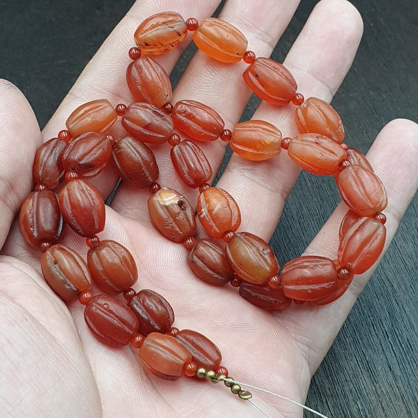 RARE Old antique Indo Tibetan Carnelian Agate Beads Melon Shape Beads necklace