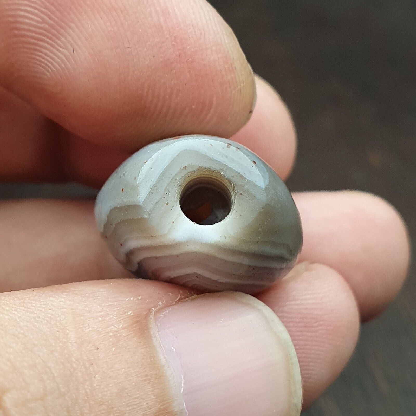 Antique Tibetan Gray Agate Bead: A Rare Gem from the Past 24.8x19.2 mm AGT5