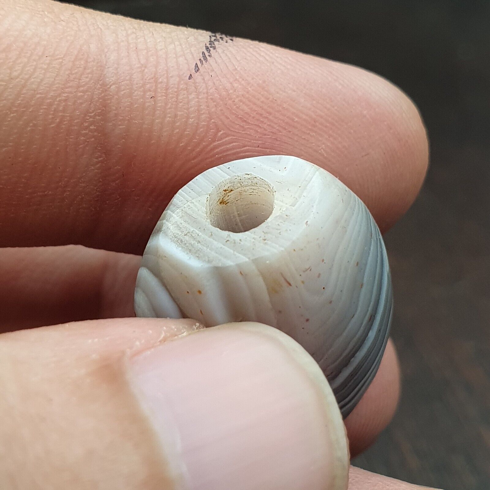 Antique Tibetan Gray Agate Bead: A Rare Gem from the Past 24.8x19.2 mm AGT5