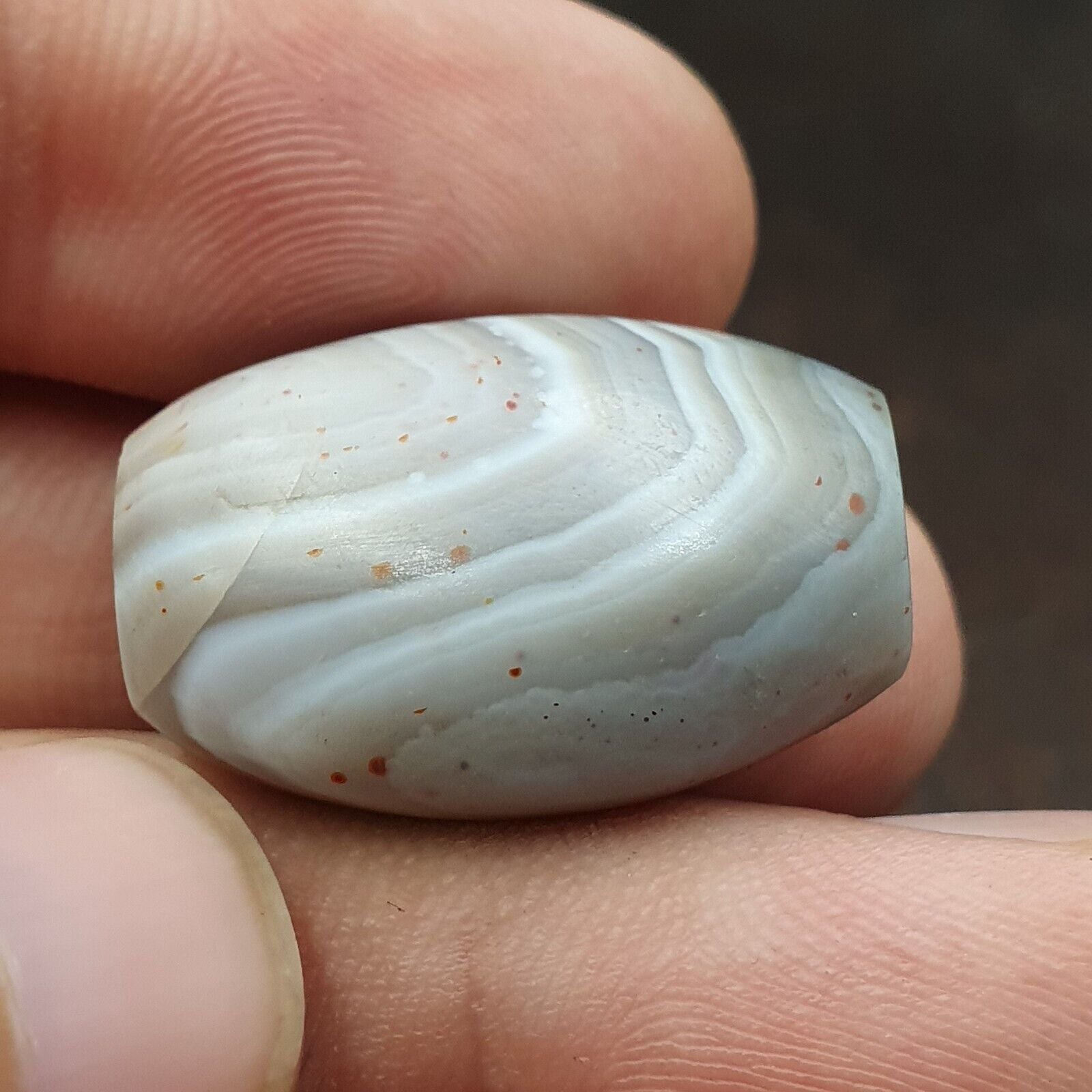Antique Tibetan Gray Agate Bead: A Rare Gem from the Past 24.8x19.2 mm AGT5
