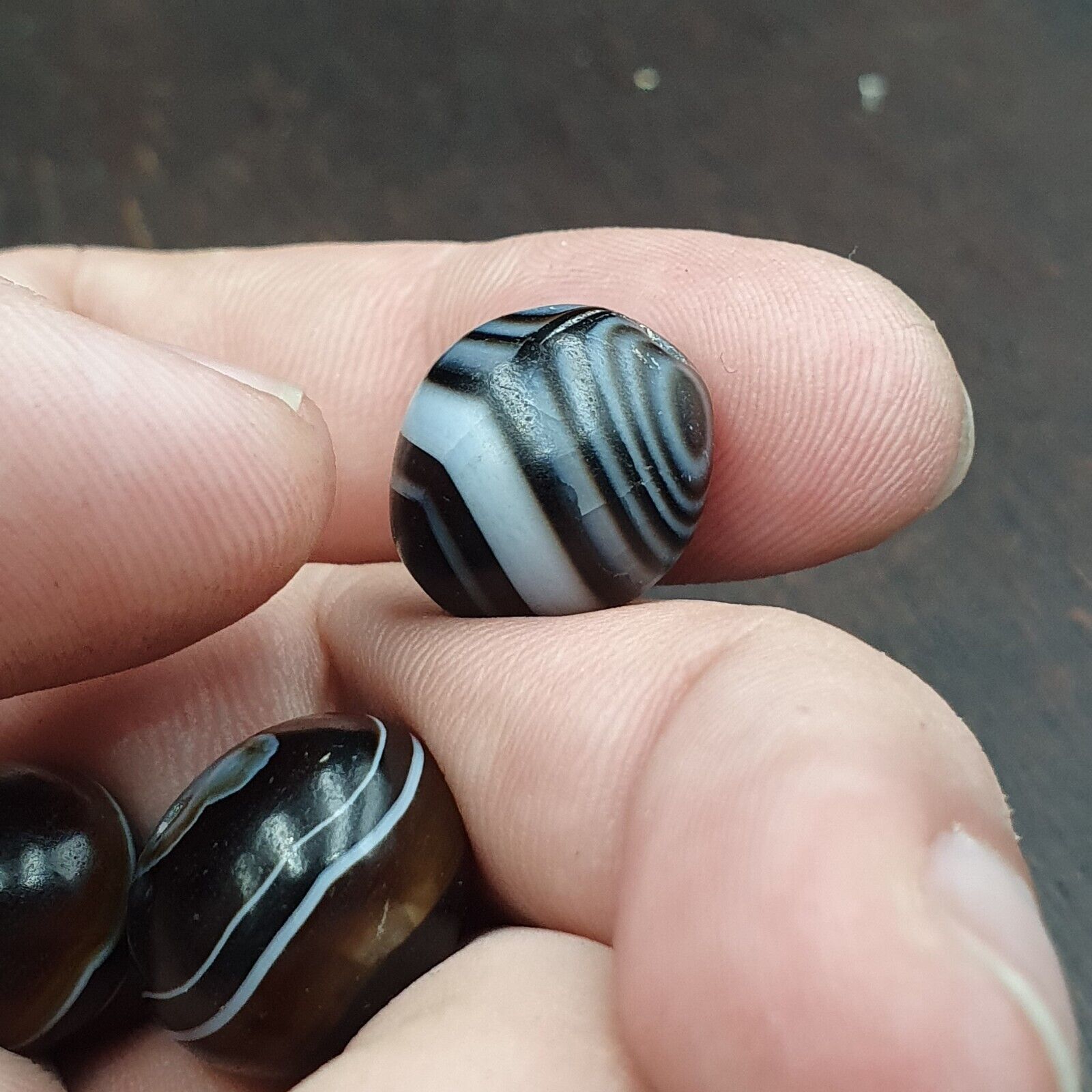 Lot 4 Ancient Antique INDO Himalayan Eye Beads Soleimani Banded Agate Beads