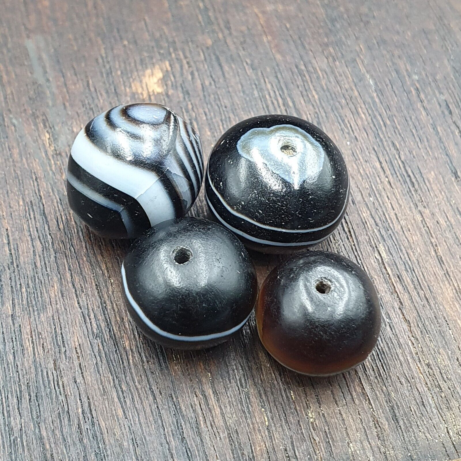Lot 4 Ancient Antique INDO Himalayan Eye Beads Soleimani Banded Agate Beads