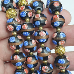 MURANO Style Fancy ART 12MM Mate Black Aventurine GLASS BEADS Strand