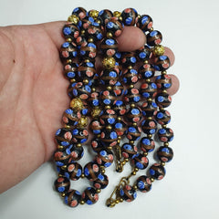MURANO Style Fancy ART 12MM Mate Black Aventurine GLASS BEADS Strand
