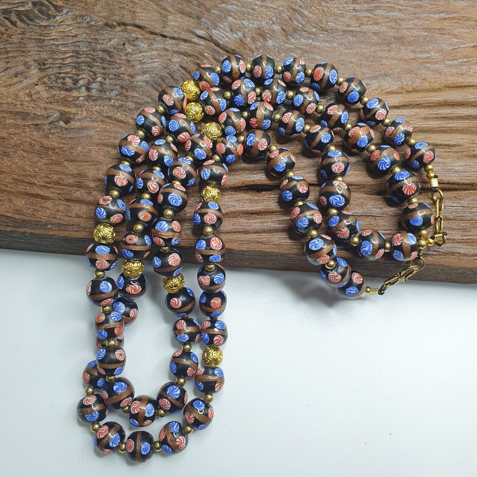 MURANO Style Fancy ART 12MM Mate Black Aventurine GLASS BEADS Strand