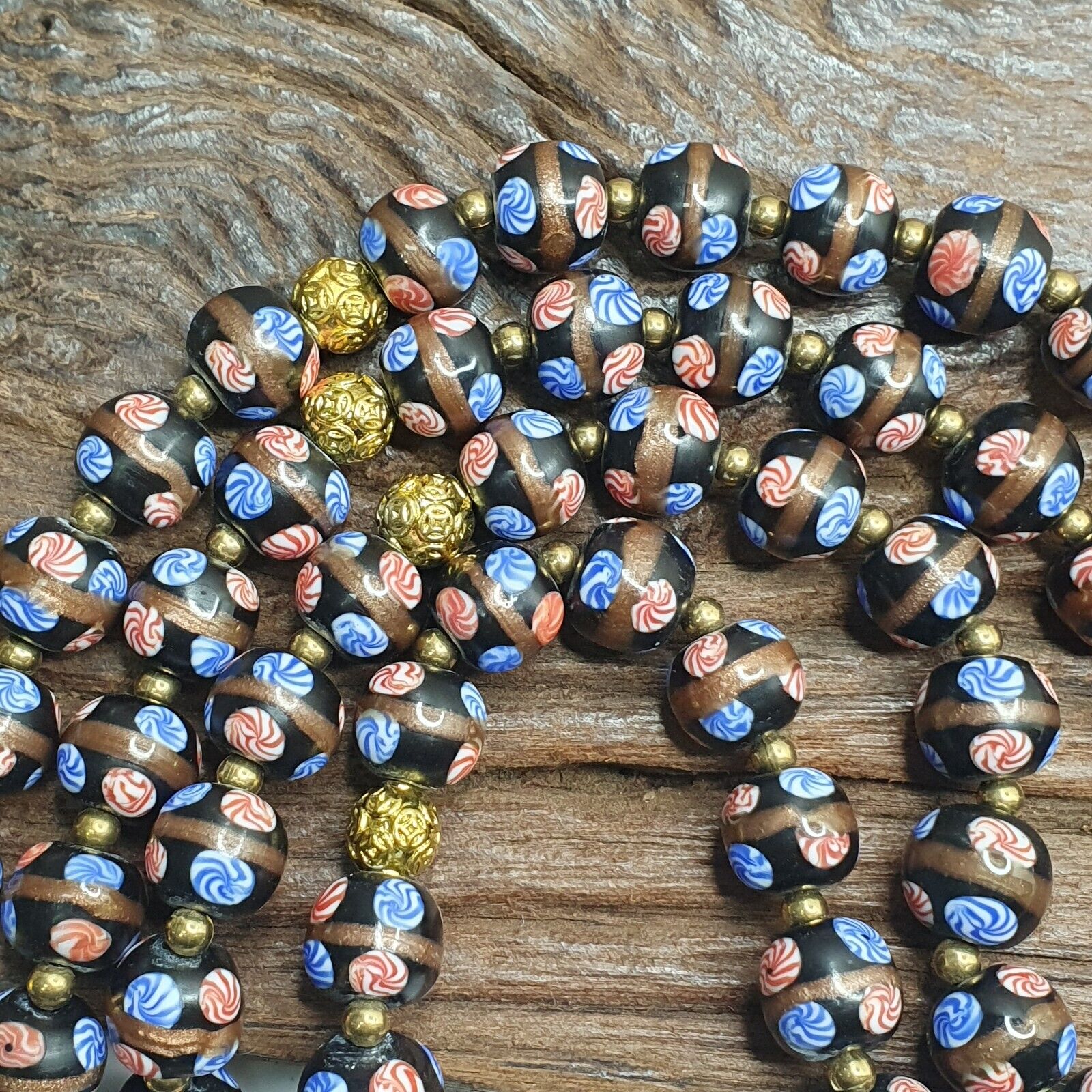 MURANO Style Fancy ART 12MM Mate Black Aventurine GLASS BEADS Strand