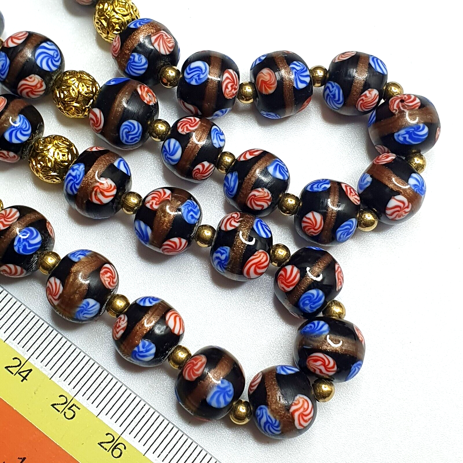 MURANO Style Fancy ART 12MM Mate Black Aventurine GLASS BEADS Strand