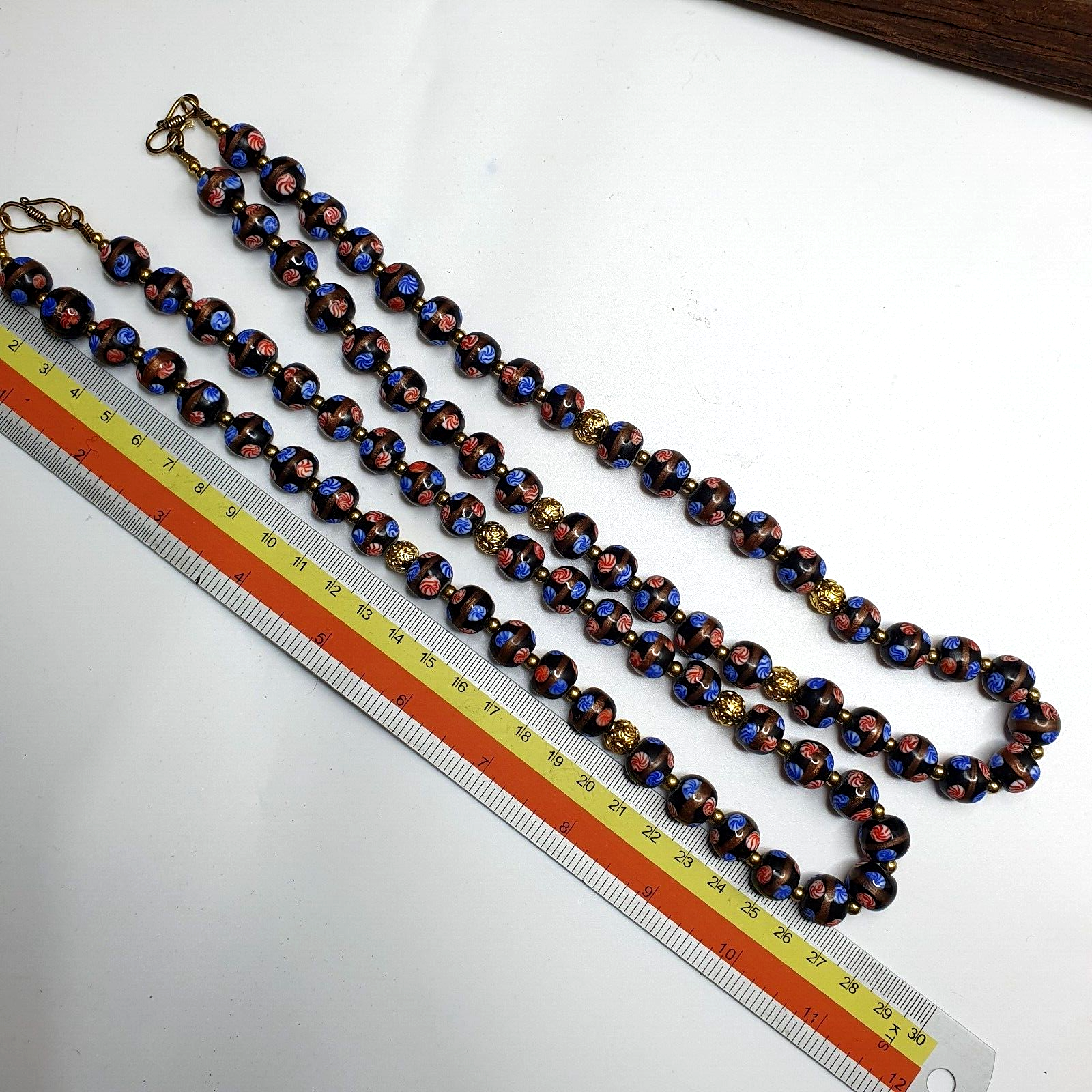 MURANO Style Fancy ART 12MM Mate Black Aventurine GLASS BEADS Strand